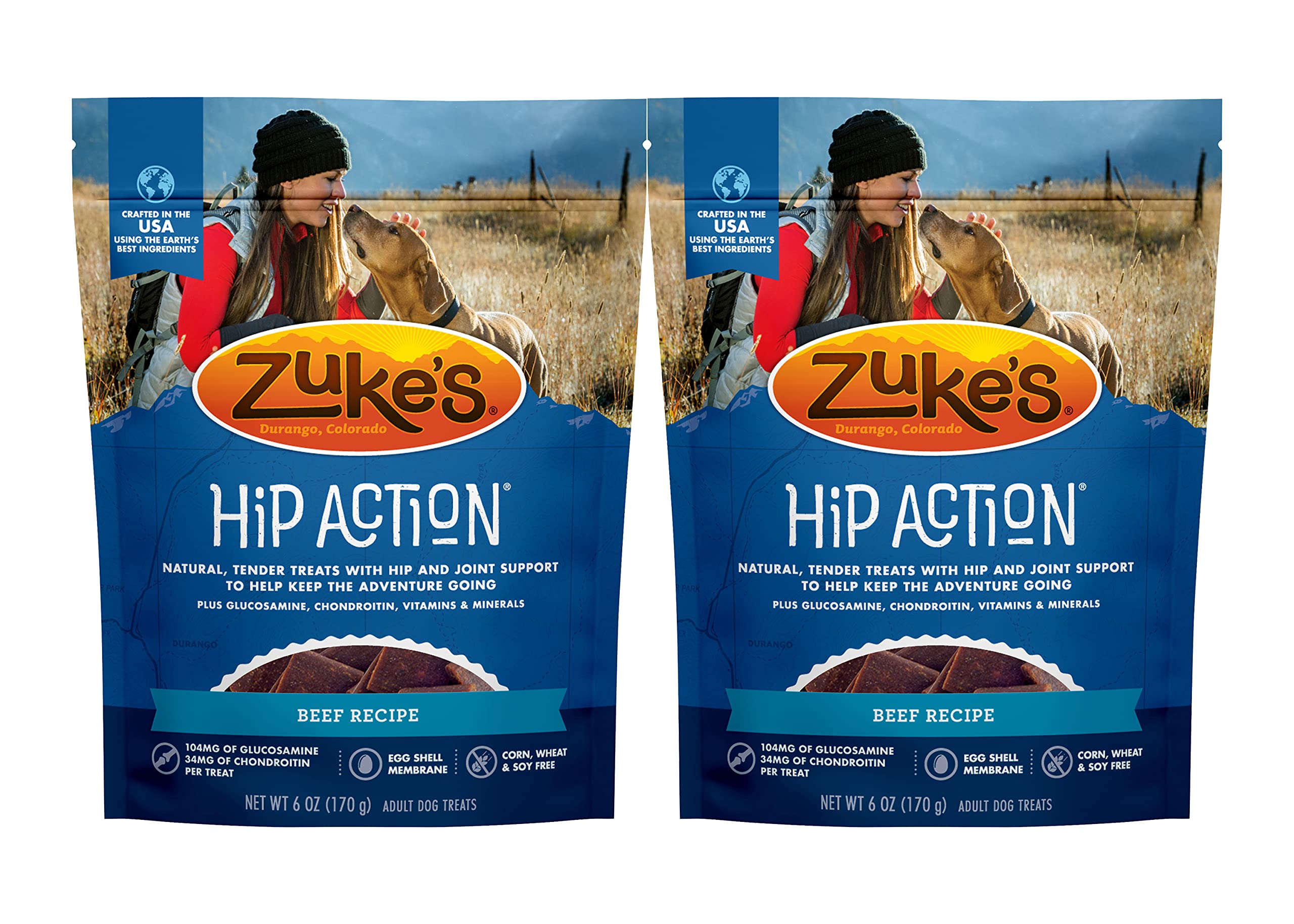 Zuke's Natural Beef Recipe Hip Action Dog Treats - Tender & Healthy Joint Support Snacks for Adult Dogs - 6oz Pack of 2 - Perfect for Training Rewards & Mobility Care