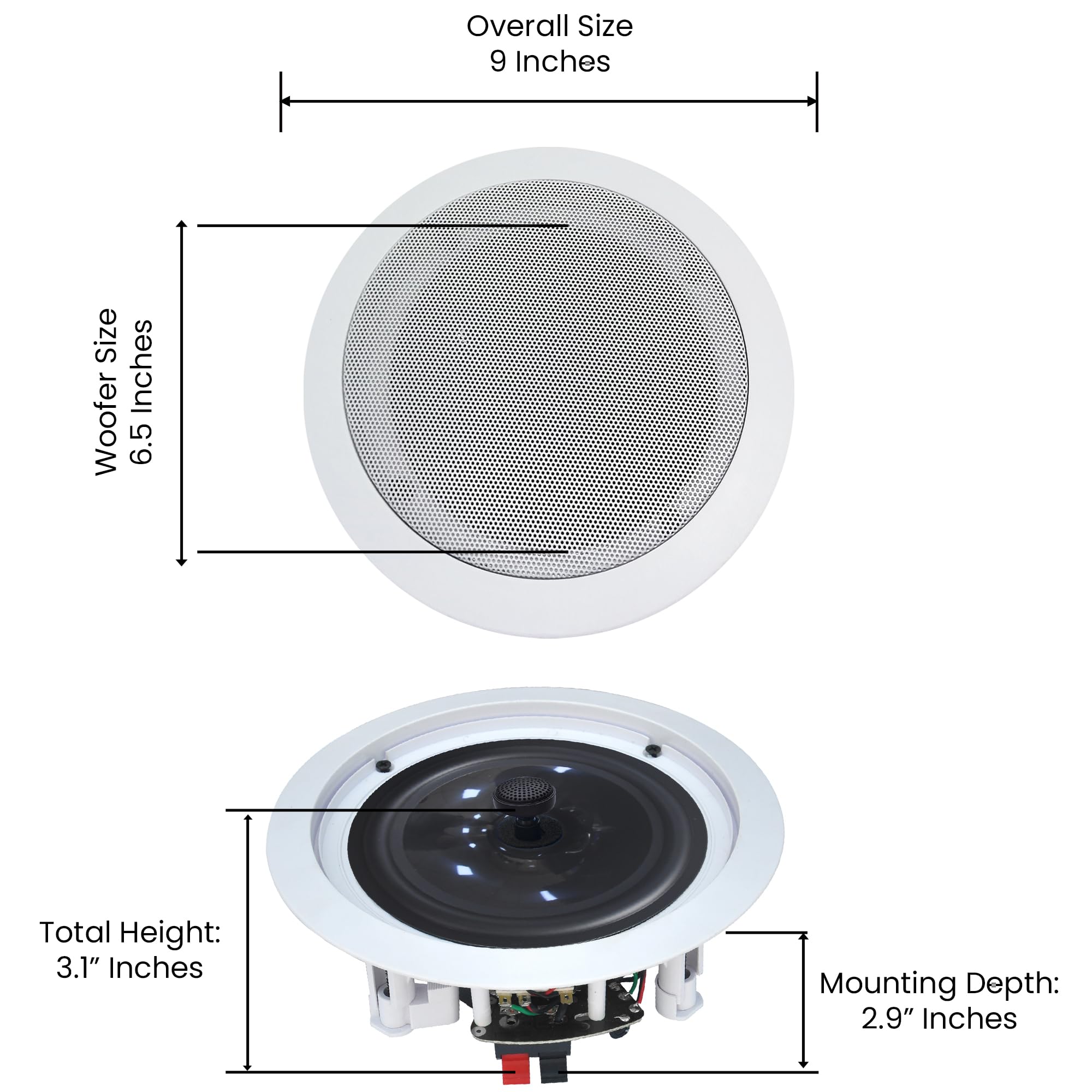 Vaiyer 6.5 Inch 8 Ohm 200W Ceiling Speaker Set of 10 - Flush Mount In-Wall/In-Ceiling 2-Way Mid Bass Woofer Speakers for Home Theater, Office, Kitchen, Living Room - High Quality Sound System for Background Music & Surround Sound