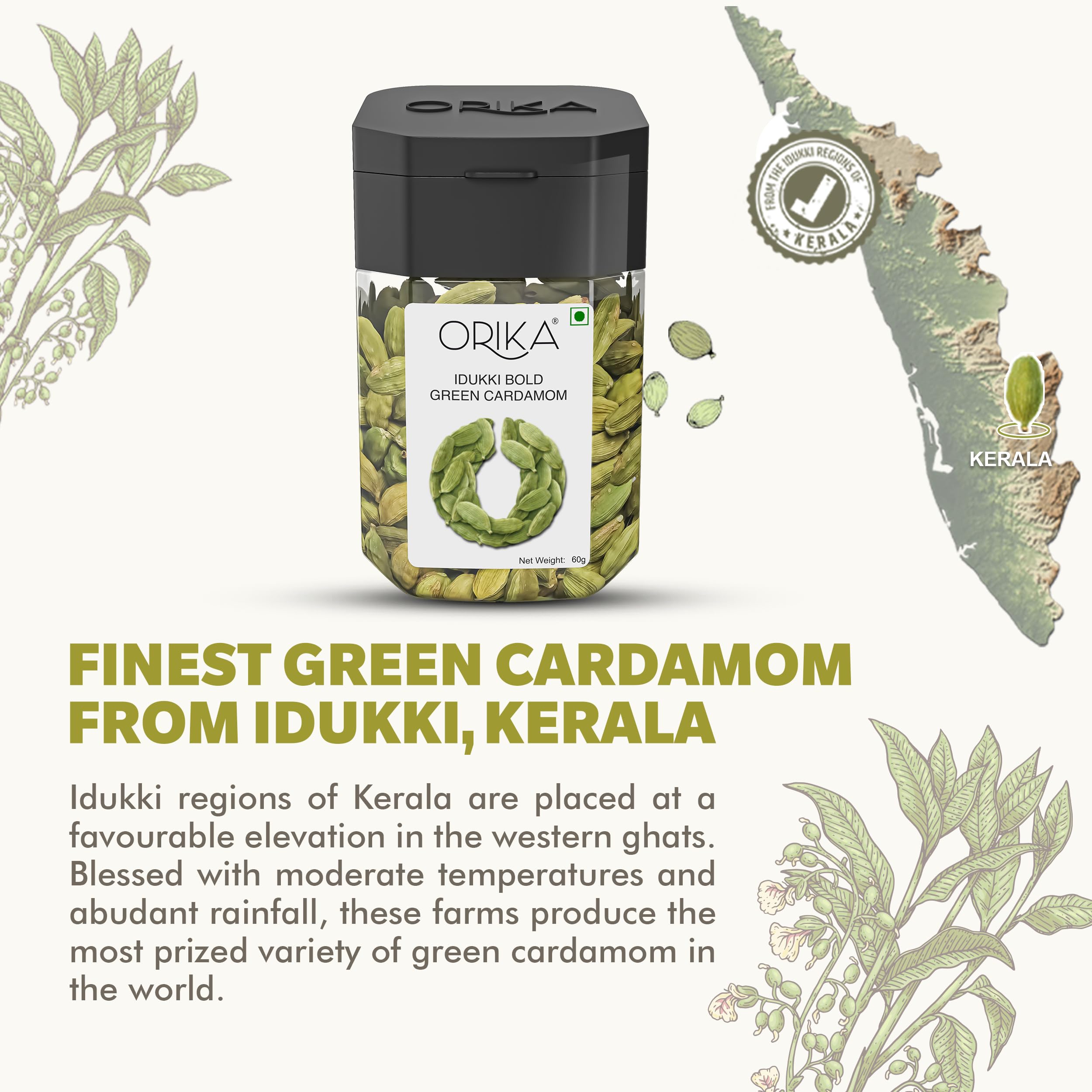 Premium Organic Idukki Bold Green Cardamom Whole 60g | 8mm Large Elaichi Pods | All-Natural No Artificial Colors or Preservatives | Perfect for Baking, Tea & Indian Cooking