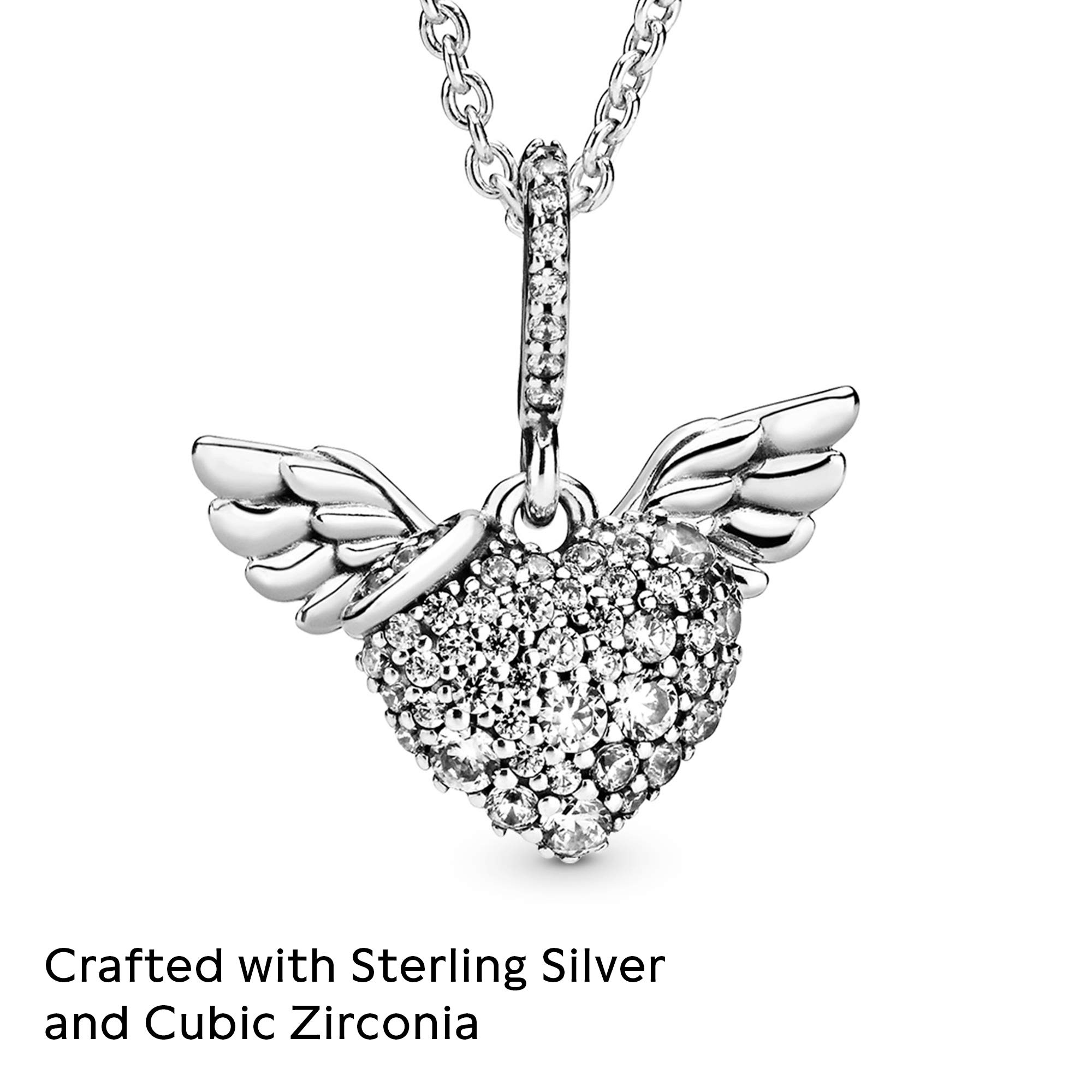 PANDORA Pave Heart & Angel Wings Sterling Silver Cubic Zirconia Necklace - 17.7