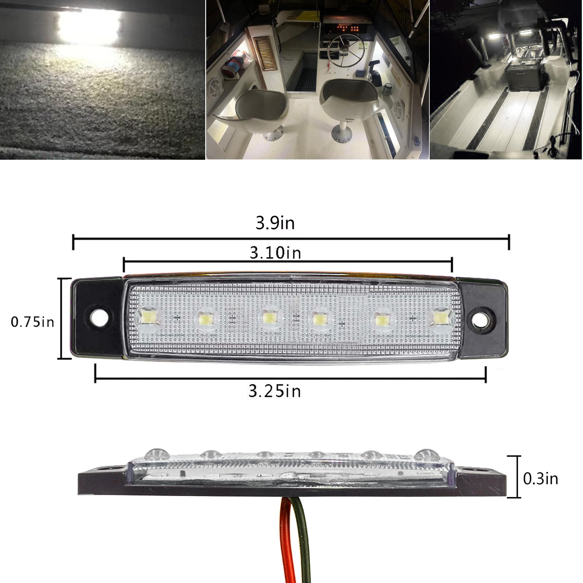 12V White Marine Boat Interior Lights - Waterproof LED Navigation Lights for Deck, Transom, Cockpit, Bow & Stern - Perfect for Kayaks, Yachts, Fishing Boats, Pontoons & Sailboats (10Pcs) - Ideal for Night Fishing, Cruising & Water Safety