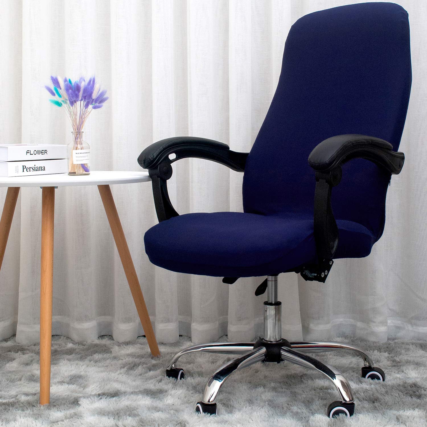 Stretch Office Chair Cover - Modern Print Slipcover for Boss & Computer Chairs (Navy, Large) - Home & Office Decor