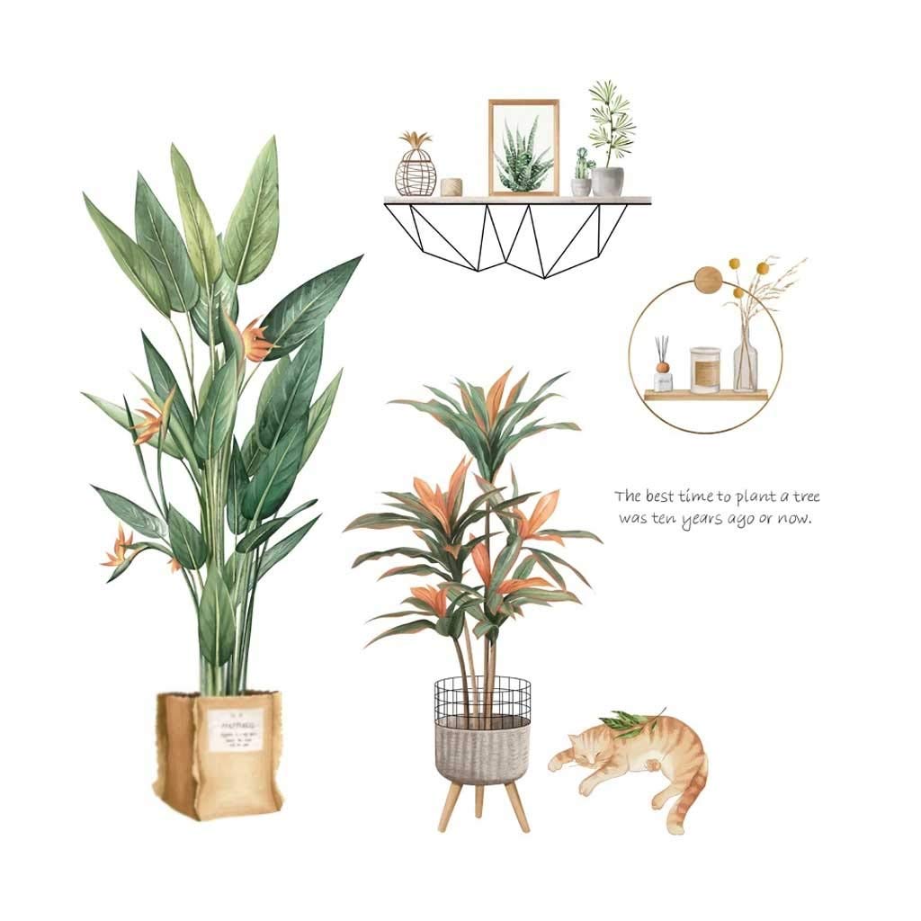 PDGJG 92x90cm Nordic Style Green Leaf Wall Stickers - Self-Adhesive Vinyl Wall Decals for Living Room, Bedroom, Nursery - Home Decor & Wall Art (Perfect for Boho, Scandinavian & Modern Interior Design)