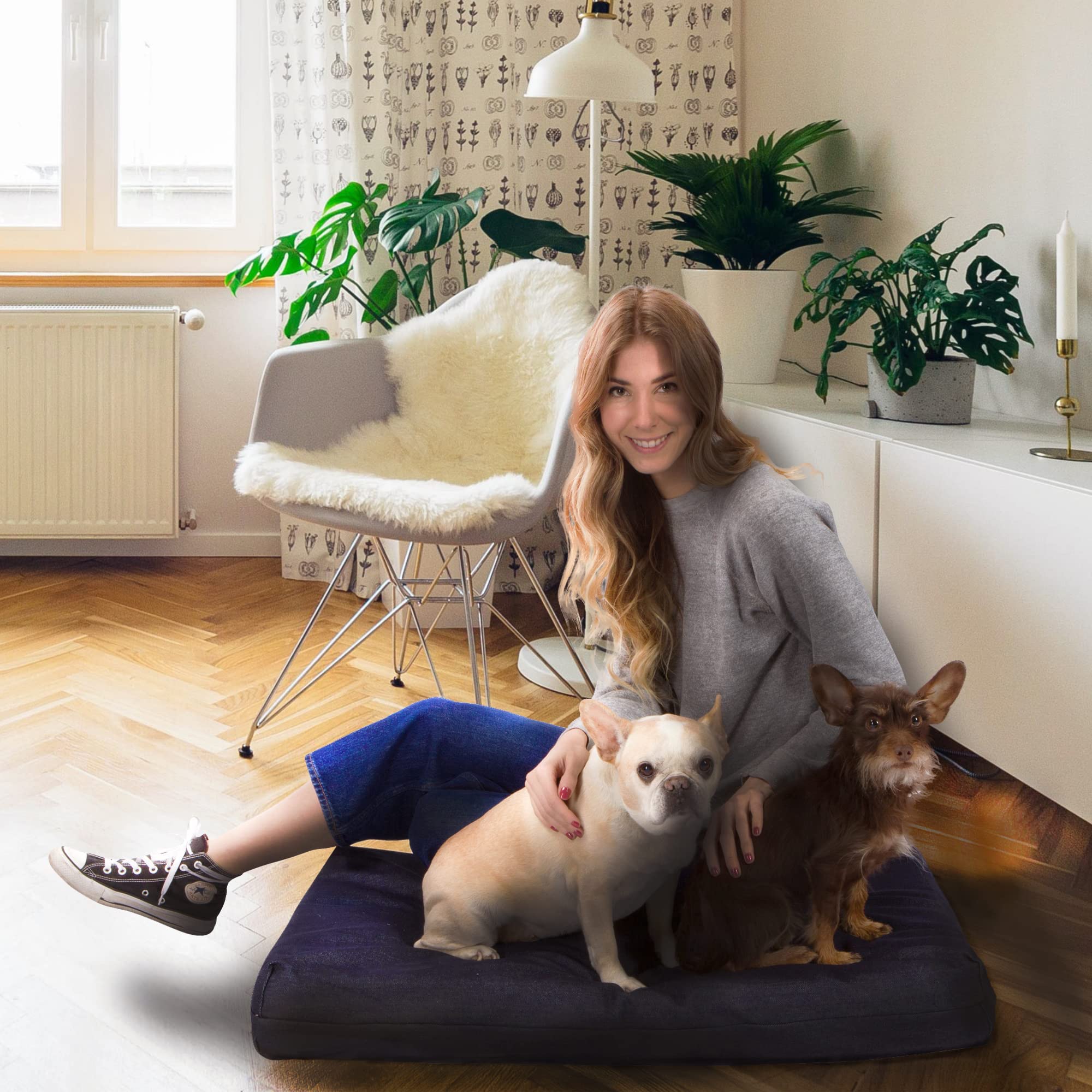 Orthopedic Dog Bed with Gel Memory Foam - Washable Pet Bed for Large & Medium Dogs, Removable Cover & Supportive Sleeping Surface (Medium Blue) - Perfect for Arthritis Relief & Comfortable Lounging in Living Room or Bedroom