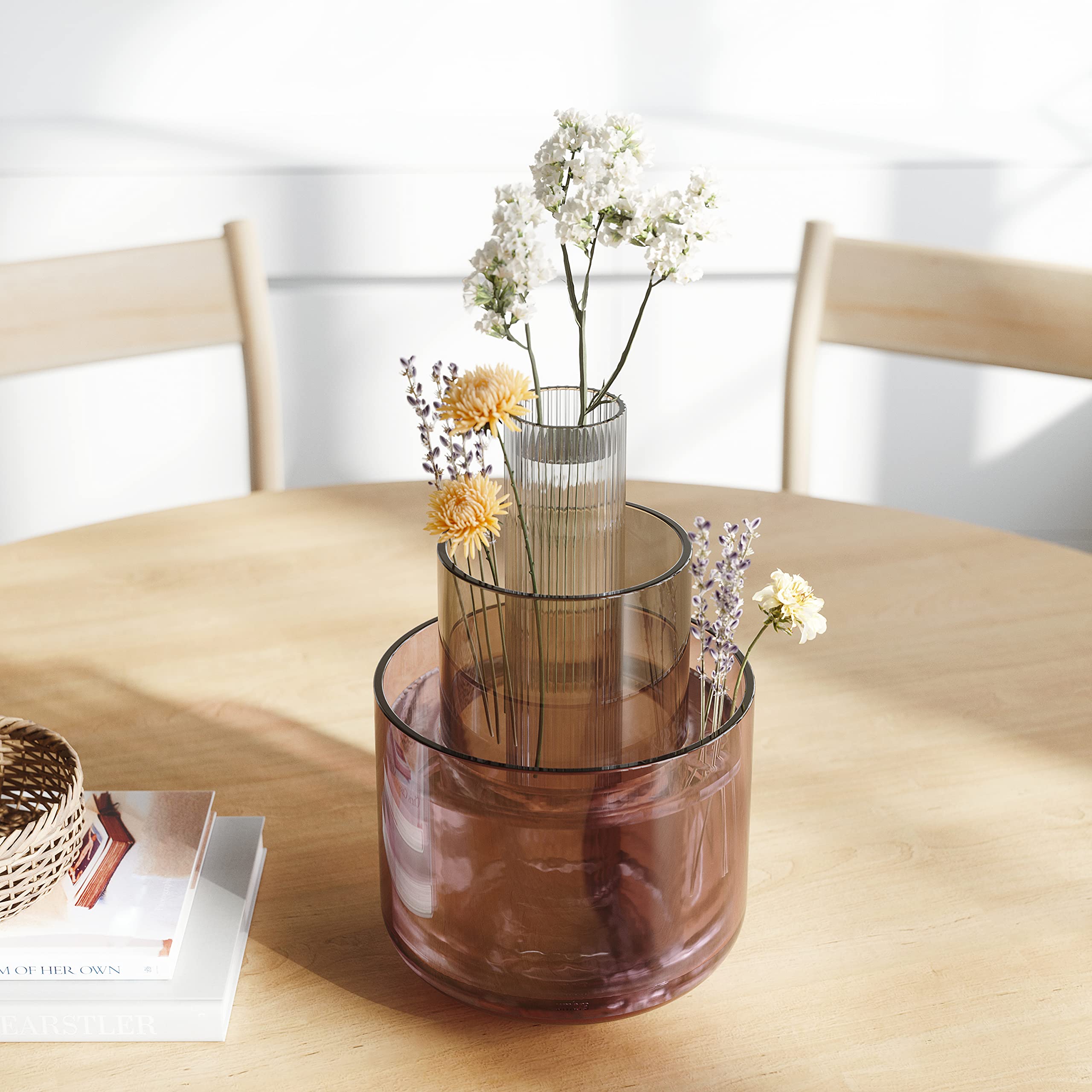 Umbra Layla Vases Set of 3 - Modern Decorative Glass Vases for Home Decor, Wedding Centerpieces & Floral Arrangements