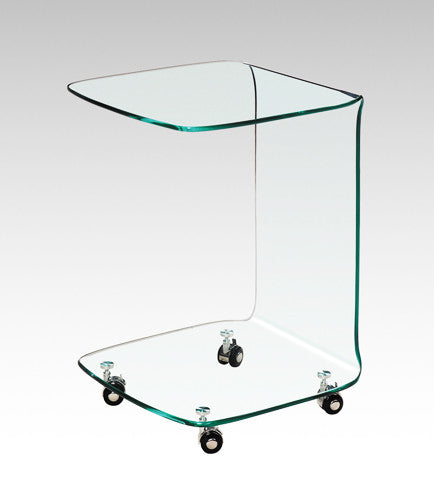 EMF M004 All-Glass Side Table with Casters - Modern Rolling End Table for Living Room, Bedroom, or Office - Durable & Stylish Home Decor