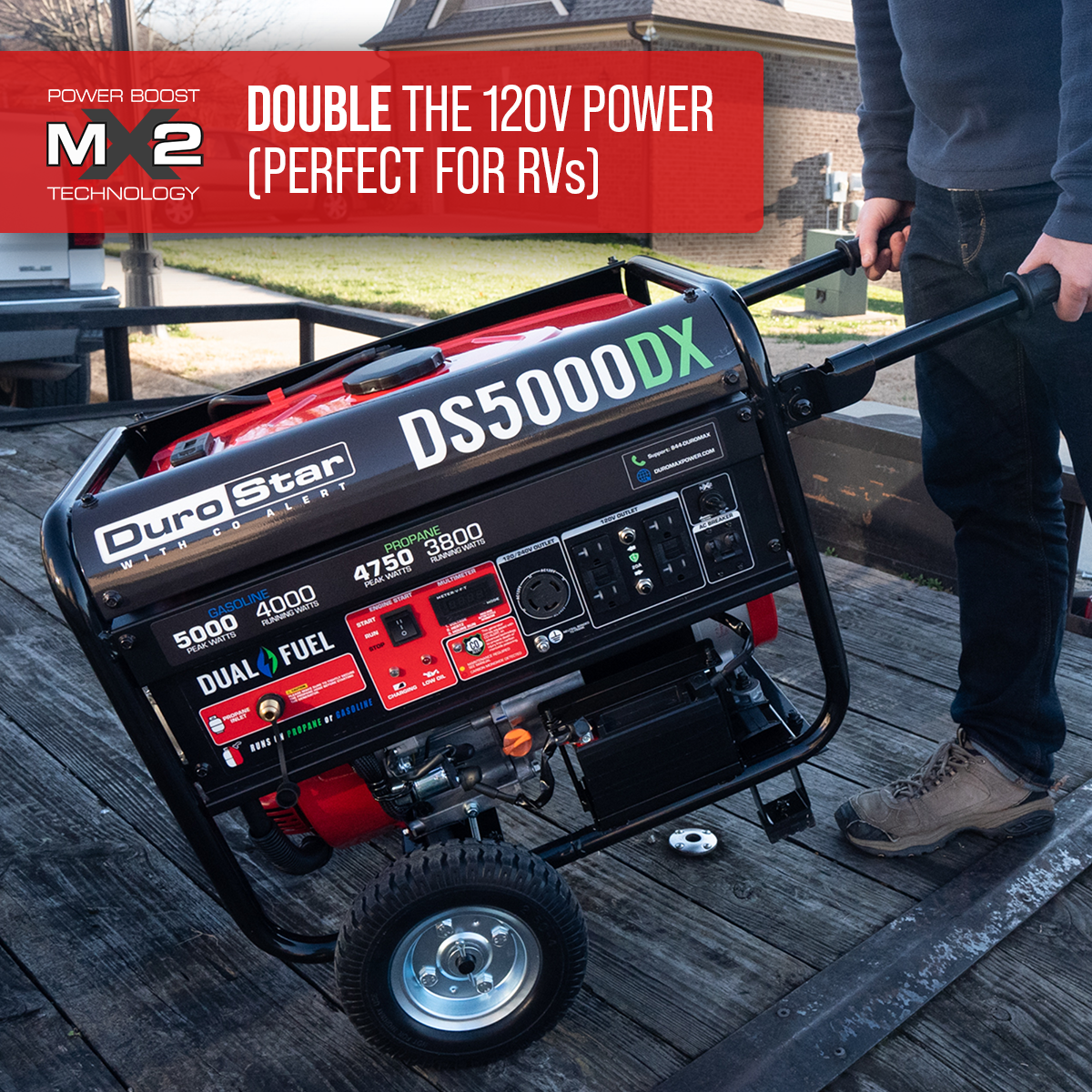 5,000 Watt Dual Fuel Portable Generator with CO Alert - Reliable Backup Power for Camping, Emergencies & Home Use