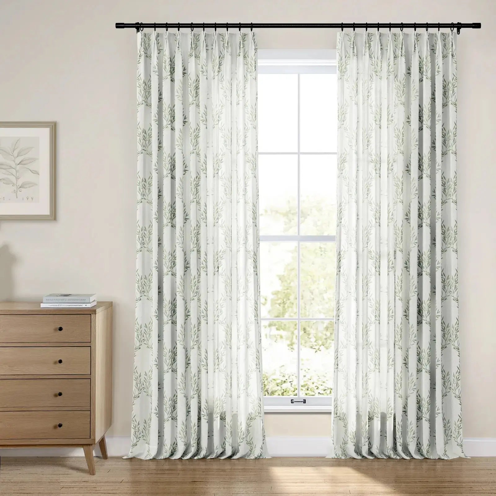 Linnea Linen Cotton Embroidered Pleated Curtains for Living Room & Bedroom - Elegant Window Treatment for Home Decor
