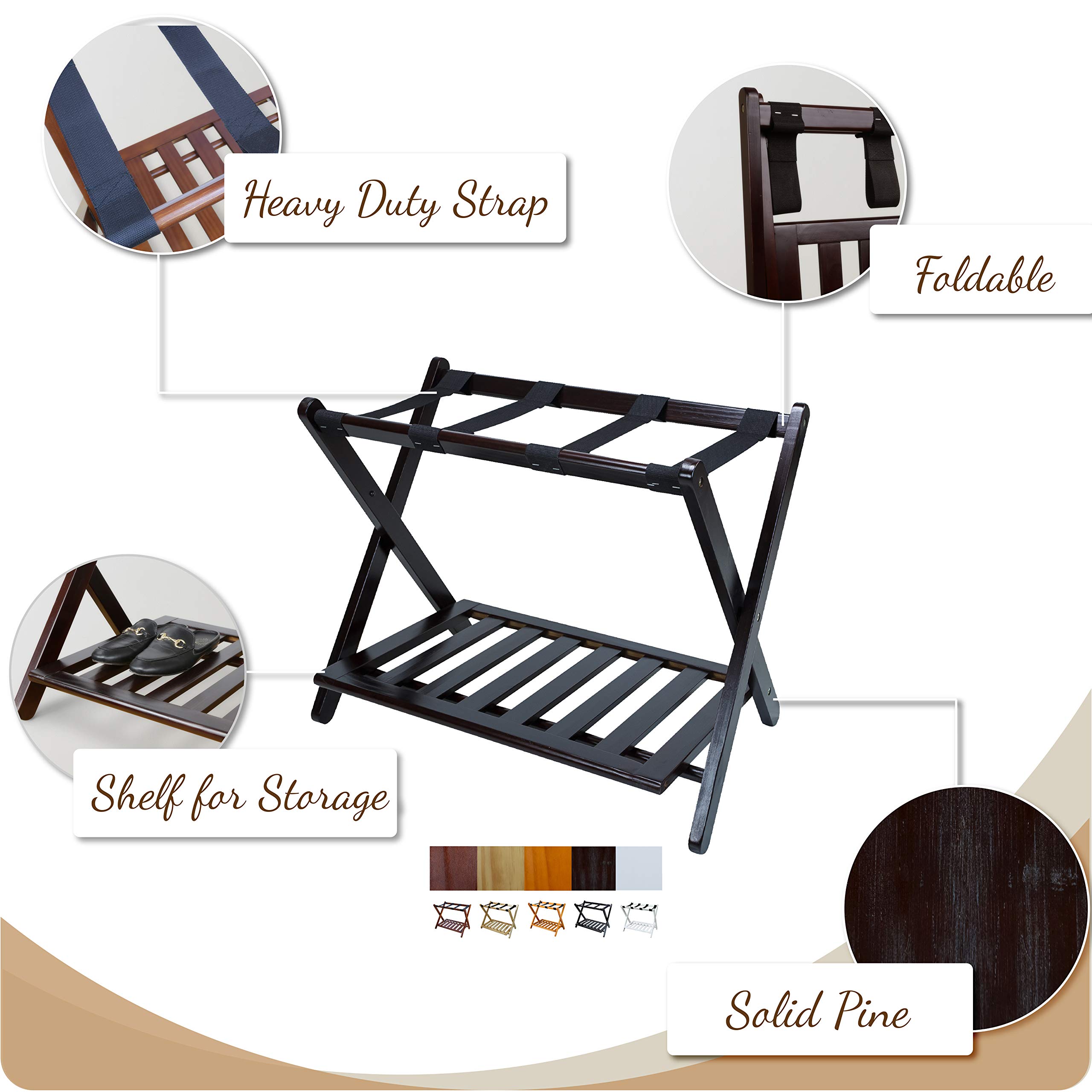 Sturdy Walnut Solid Wood Luggage Rack for Bedroom & Entryway - Space-Saving Travel Storage Organizer for Suitcases & Bags