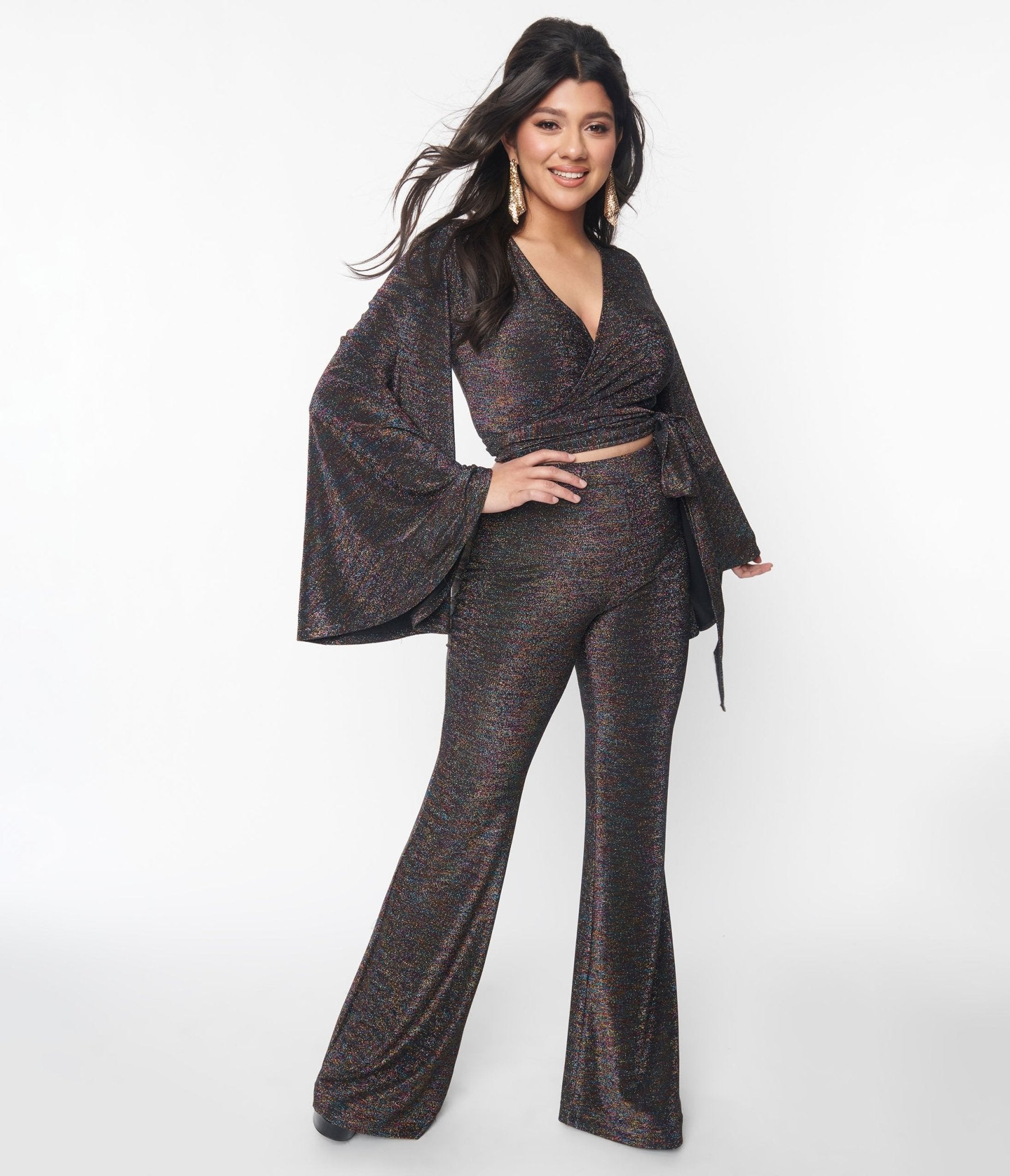 Smak Parlour 1970s Retro Rainbow Lurex Flare Pants - Vintage Disco Party Outfit & 70s Themed Costume for Women