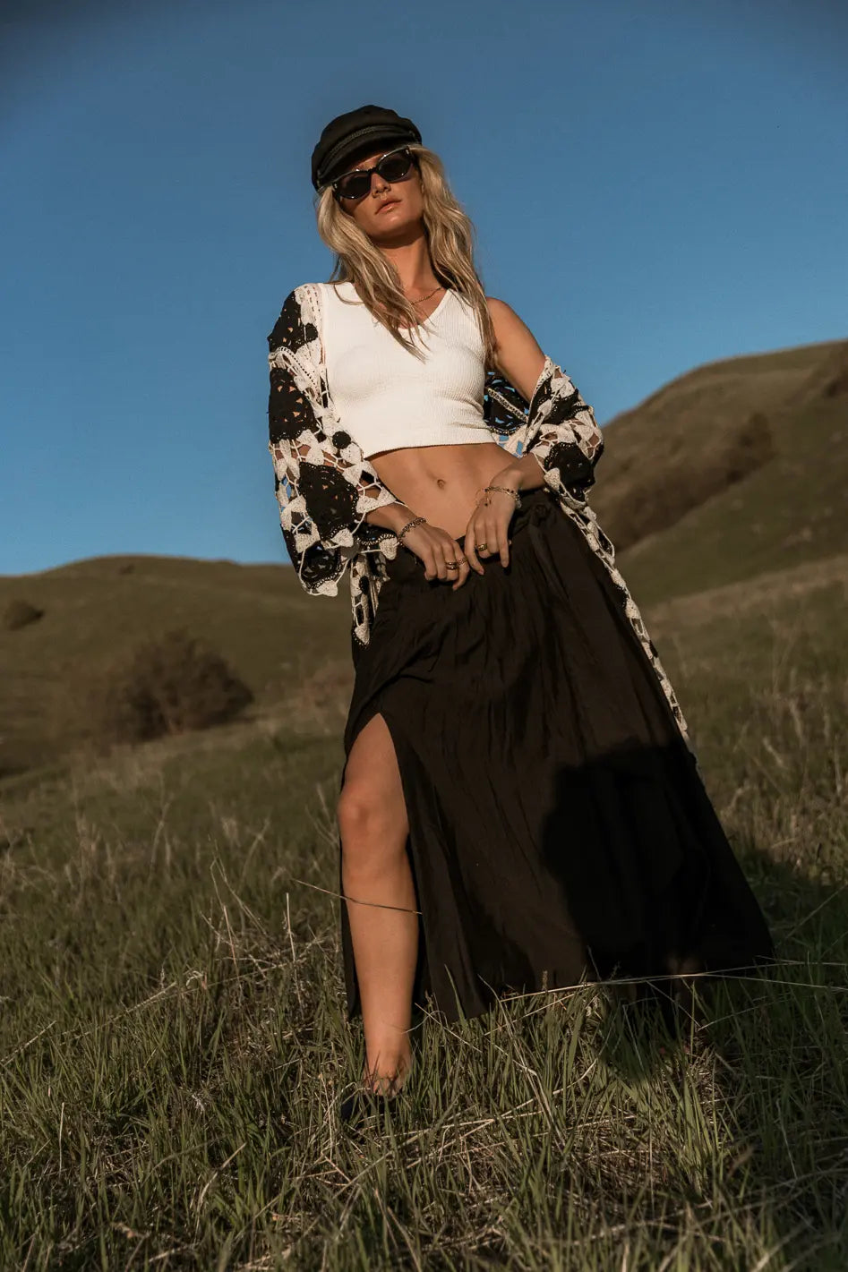 Kiri Double Slit Black Skirt for Women | Elegant High Waist Flowy Midi Skirt | Perfect for Office, Date Night & Evening Events