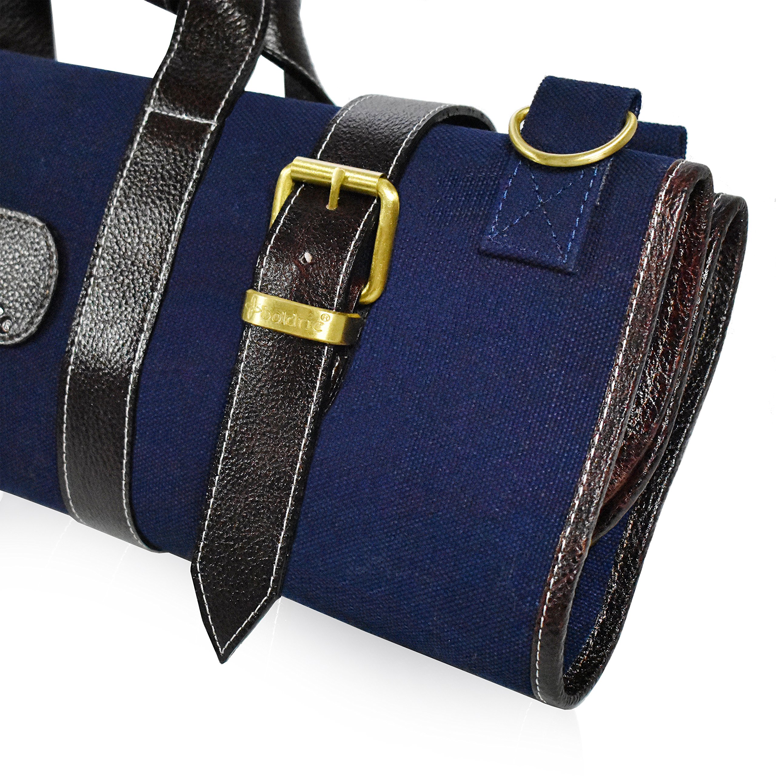 Boldric 17-Pocket Professional Chef Knife Roll Bag with Shoulder Strap - Heavy Duty Canvas Knife Case Organizer for Kitchen Tools, Utensils, Pens & Accessories (Navy) - Perfect for Chefs, Culinary Students & Traveling Cooks