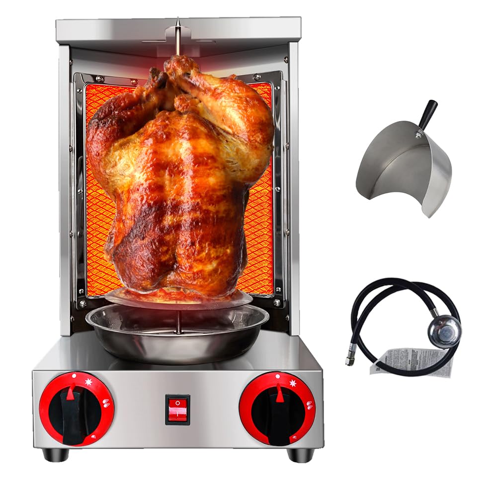 Li Zhen Commercial Gas Vertical Shawarma Doner Kebab Grill Machine - 2 Burner Propane Rotisserie Broiler with Meat Catch Pan (Patented) for Restaurants, Food Trucks & Catering Events