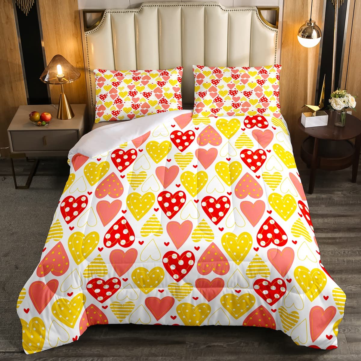 Vibrant Love Print Twin Bedding Set for Girls, Boys & Couples - Romantic Geometric Stripe Comforter with 1 Pillowcase | Perfect for Teen Rooms, Wedding Decor & Cozy Bedroom Makeovers