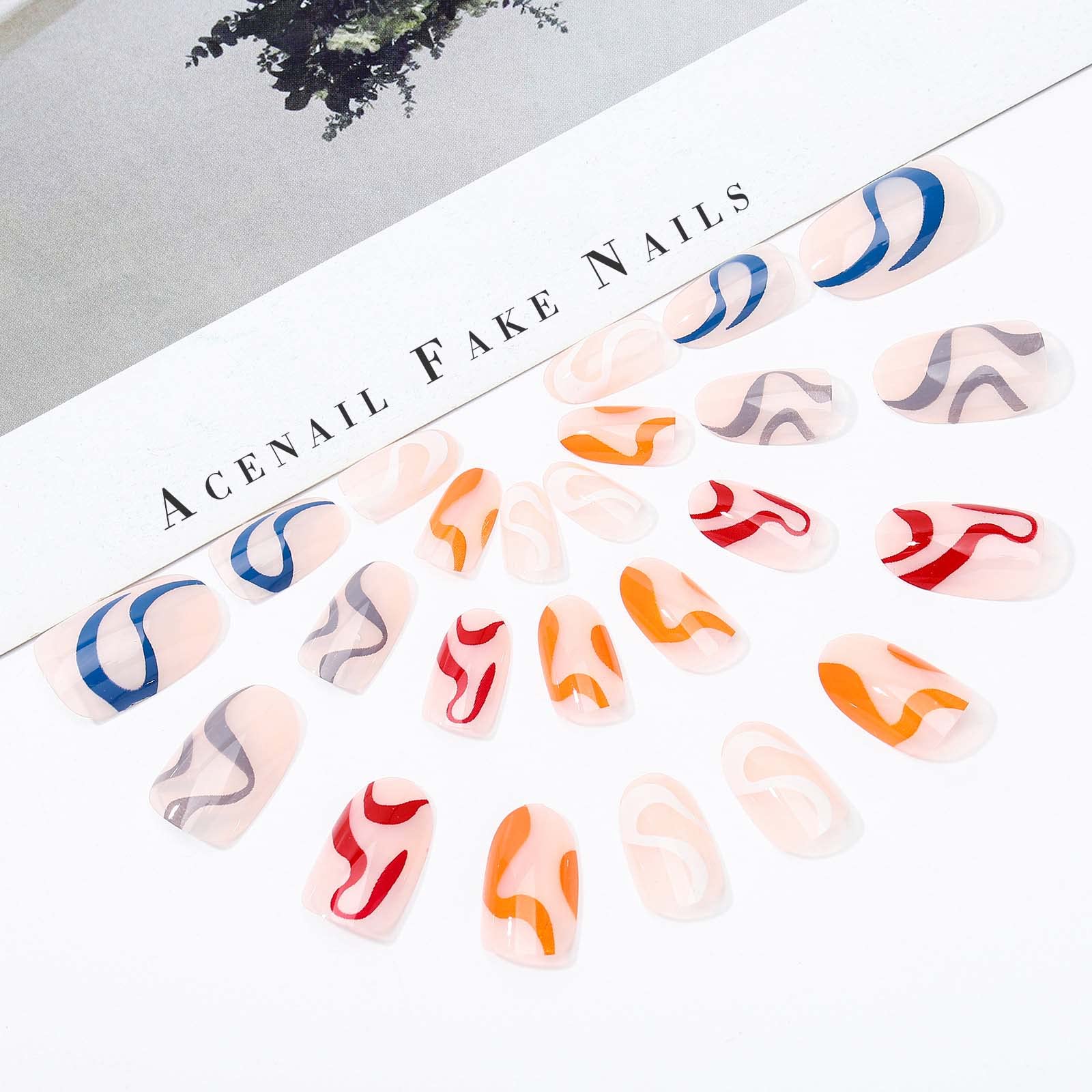 Acenail Medium Length Press on Nails - Glossy French Tip False Nails with 3D Designs | 24Pcs Clear Full Cover Artificial Acrylic Nails for Women & Girls (#8 Oval Line) | Perfect for Parties, Weddings & Everyday Wear
