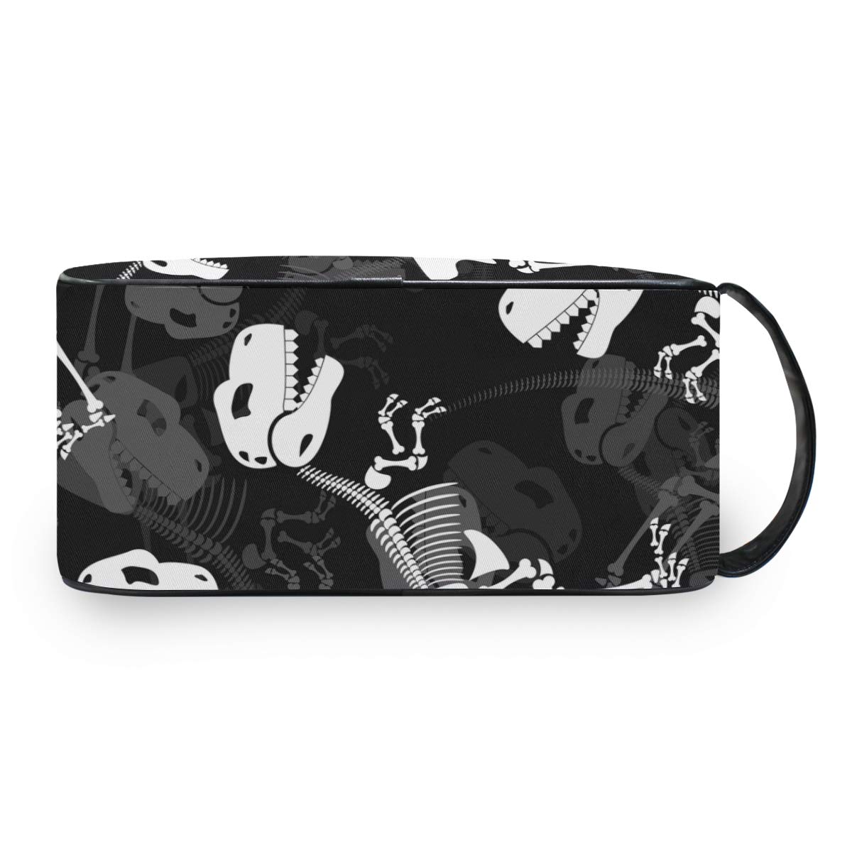 Dinosaur Skeleton Travel Toiletries Bag - Portable Cosmetic Makeup Organizer Pouch for Women - Perfect for Camping, Gym & Airplane Carry-On (Black, 912P)