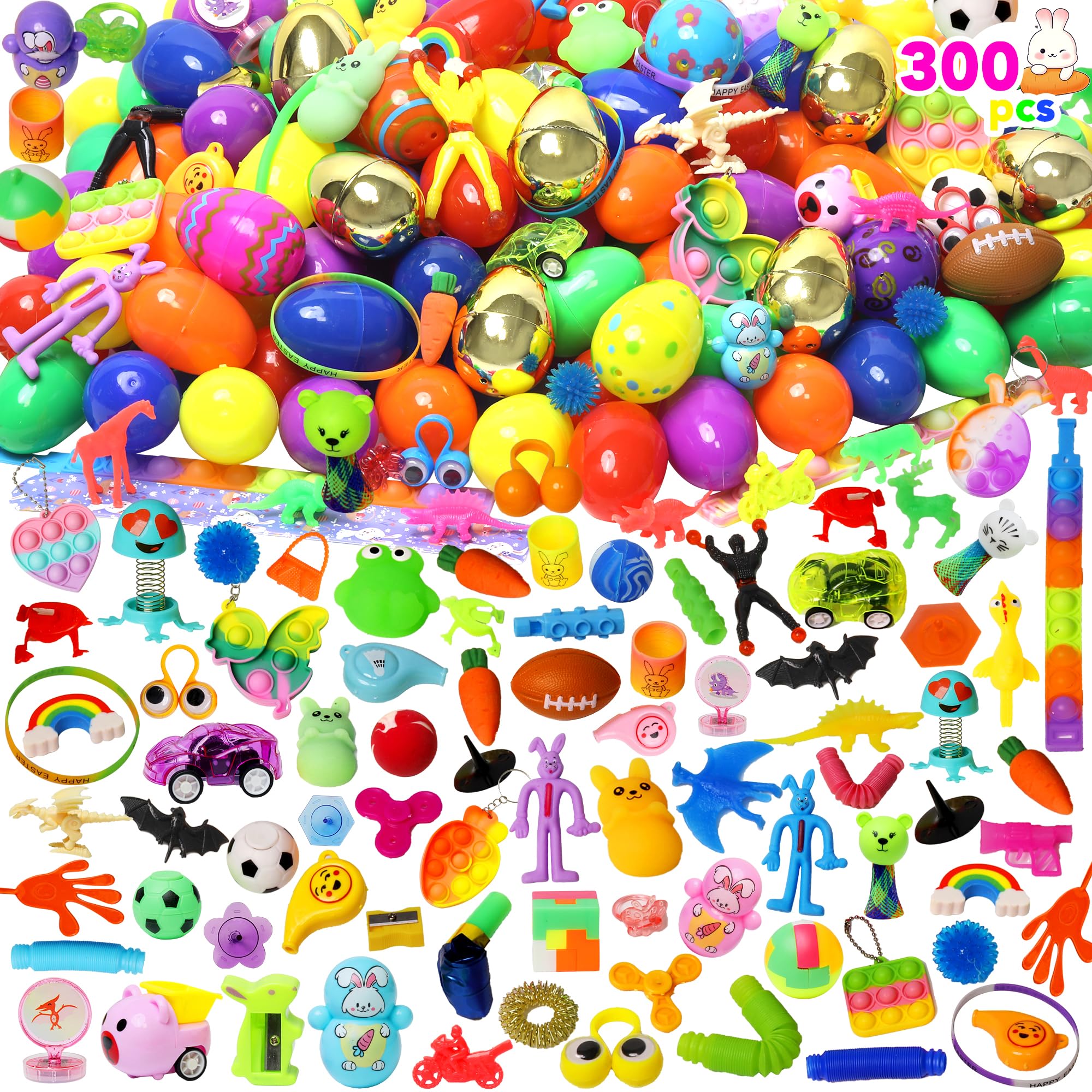 300 Pcs Prefilled Easter Eggs with Assorted Toys Inside - Non-Candy Easter Basket Stuffers & Egg Fillers for Kids - Bulk Easter Toys for Egg Hunts, Classroom Prizes, Party Favors & Easter Celebrations - Perfect for School Events, Birthday Parties & Family Gatherings