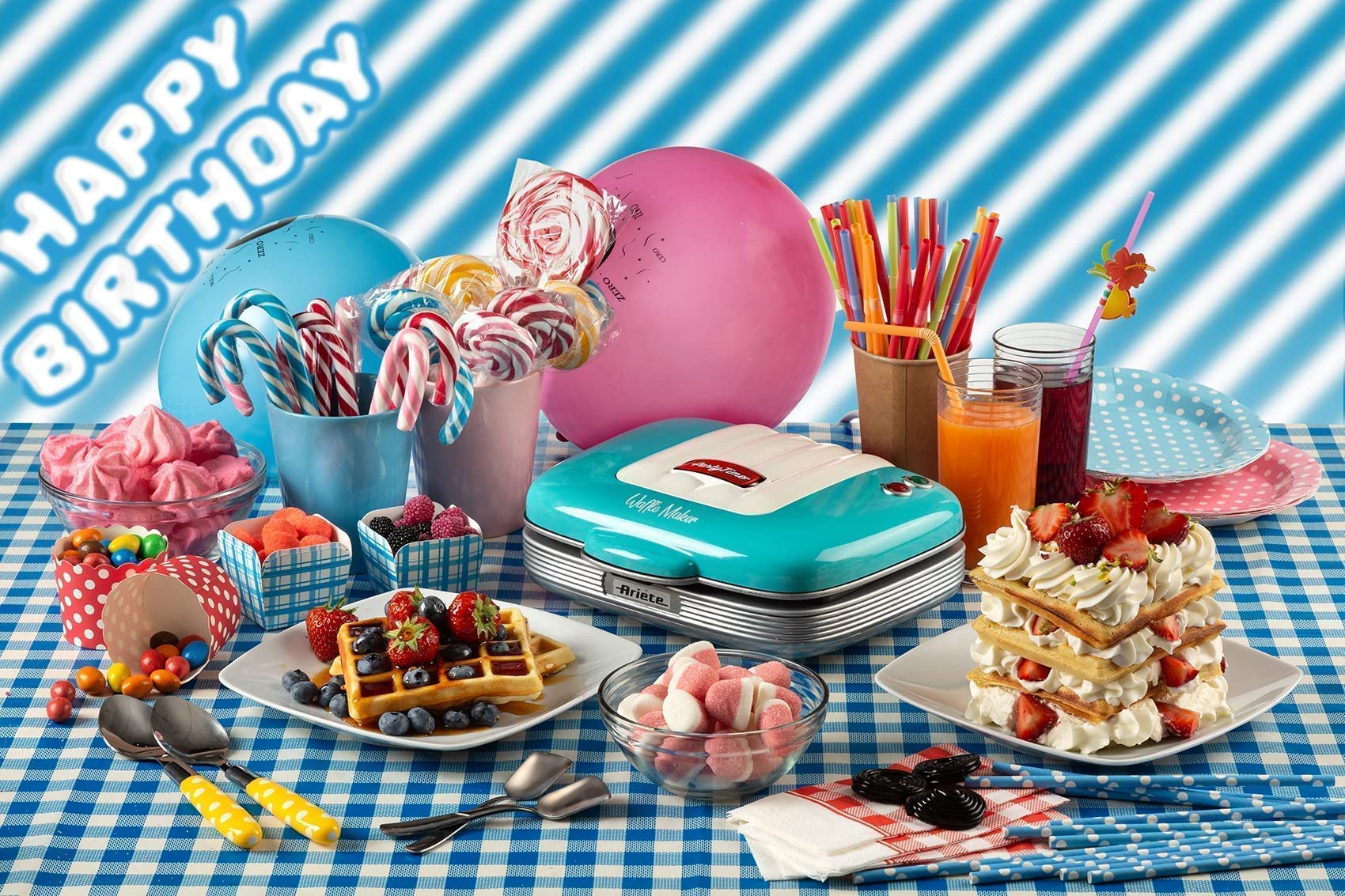 Ariete 1973 Non-Stick Waffle Maker 700W - Electric Waffle Iron with Removable Plates - Blue - Perfect for Breakfast, Brunch & Party Snacks
