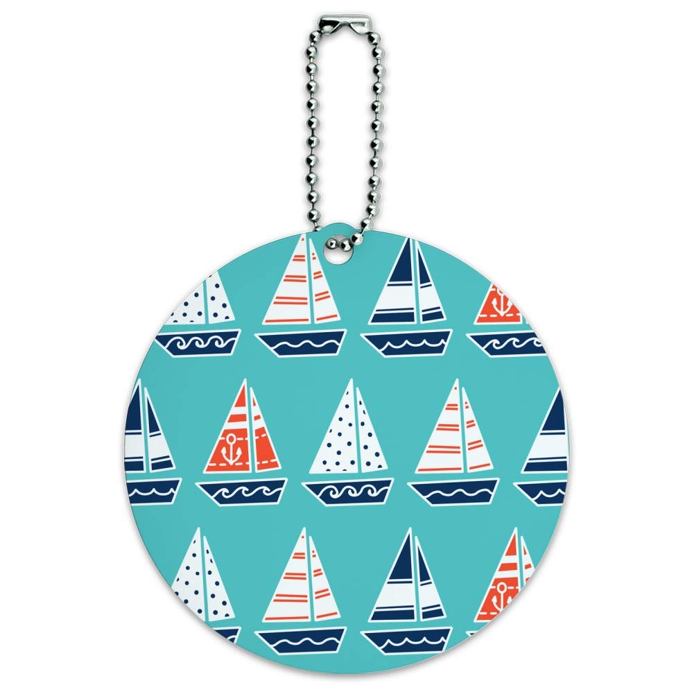 Stylish Sailboat Pattern Round Luggage ID Tag - Waterproof Suitcase Name Tag for Travel Bags & Carry-Ons - Perfect for Vacation, Business Trips & Cruise Adventures