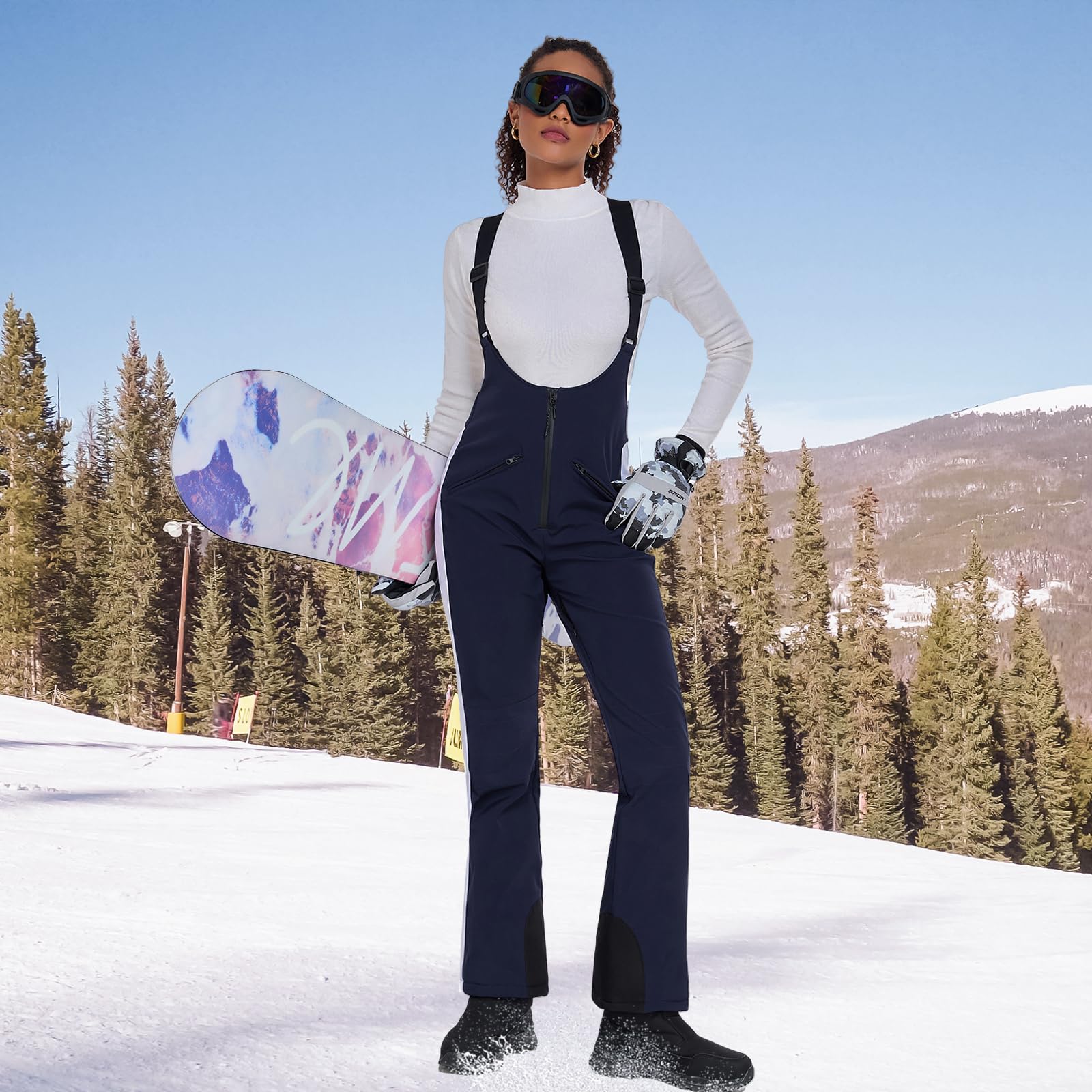 GS SNOWING Women's Insulated Waterproof Snow Bibs - Windproof Winter Ski Pants for Snowboarding & Outdoor Activities - Perfect for Skiing, Snowboarding & Cold Weather Adventures