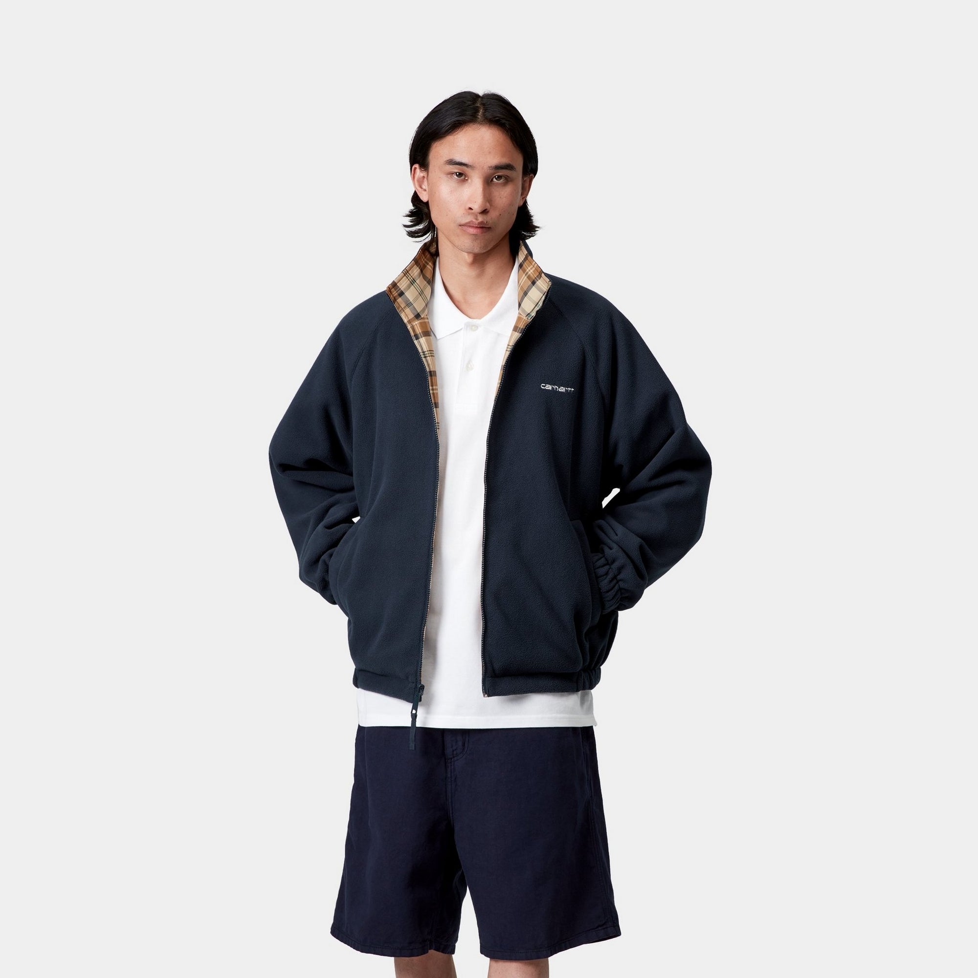 Reversible Bomber Jacket for Men & Women - Lightweight Planer Check Design in Navy & Air Force Blue | Casual Wear, Street Style, Outdoor Activities