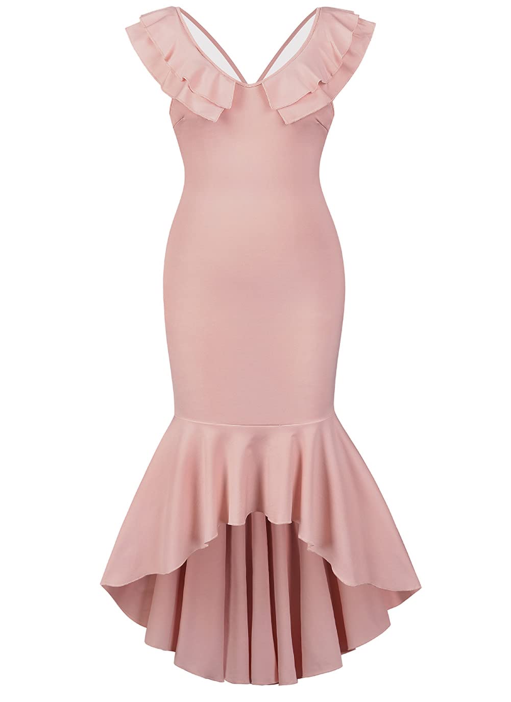 Elegant Ruffles V-Neck Bodycon Party Dress for Women - Slim Fit Backless Mermaid Cocktail Evening Gown | Perfect for Night Out, Formal Events & Special Occasions