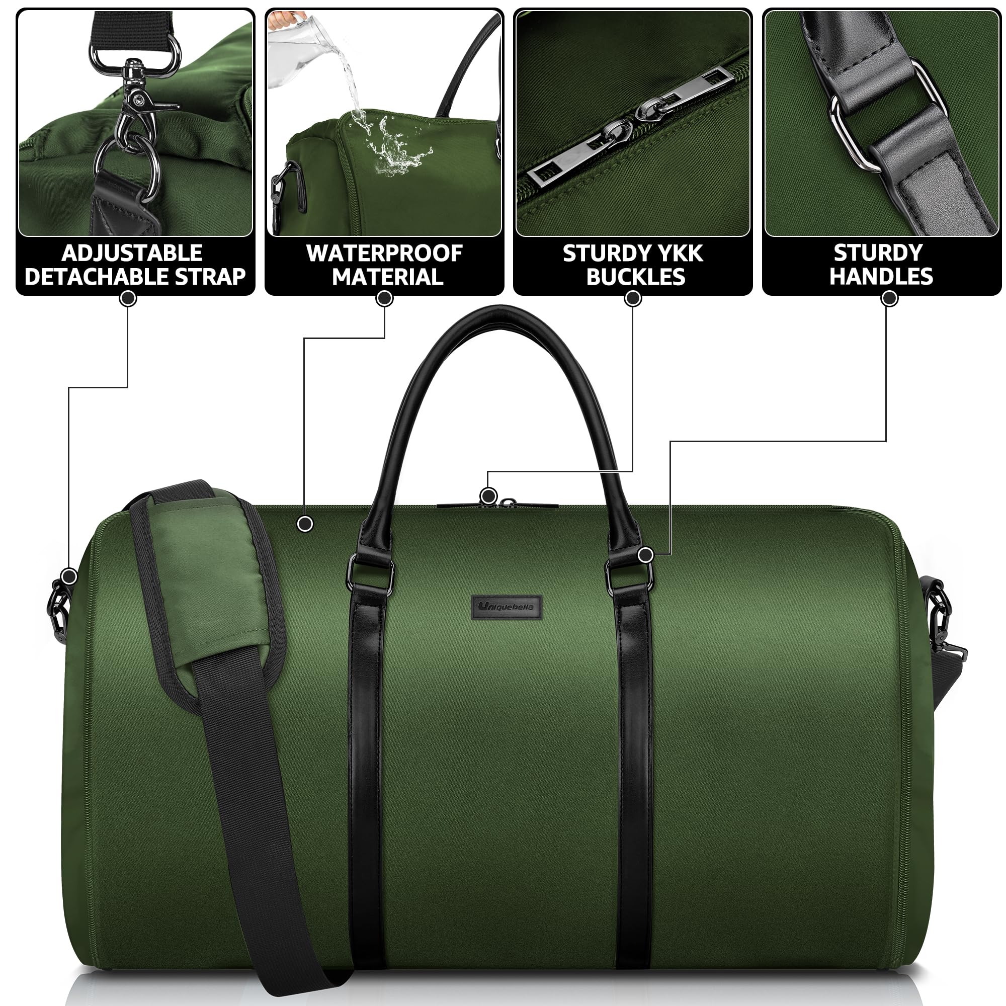 UNIQUEBELLA Convertible Carry-On Garment Bag for Travel - Duffle Flight Bag with Adjustable Shoulder Strap for Men & Women - Perfect for Business Trips, Weekend Getaways & Airplane Carry-On Luggage