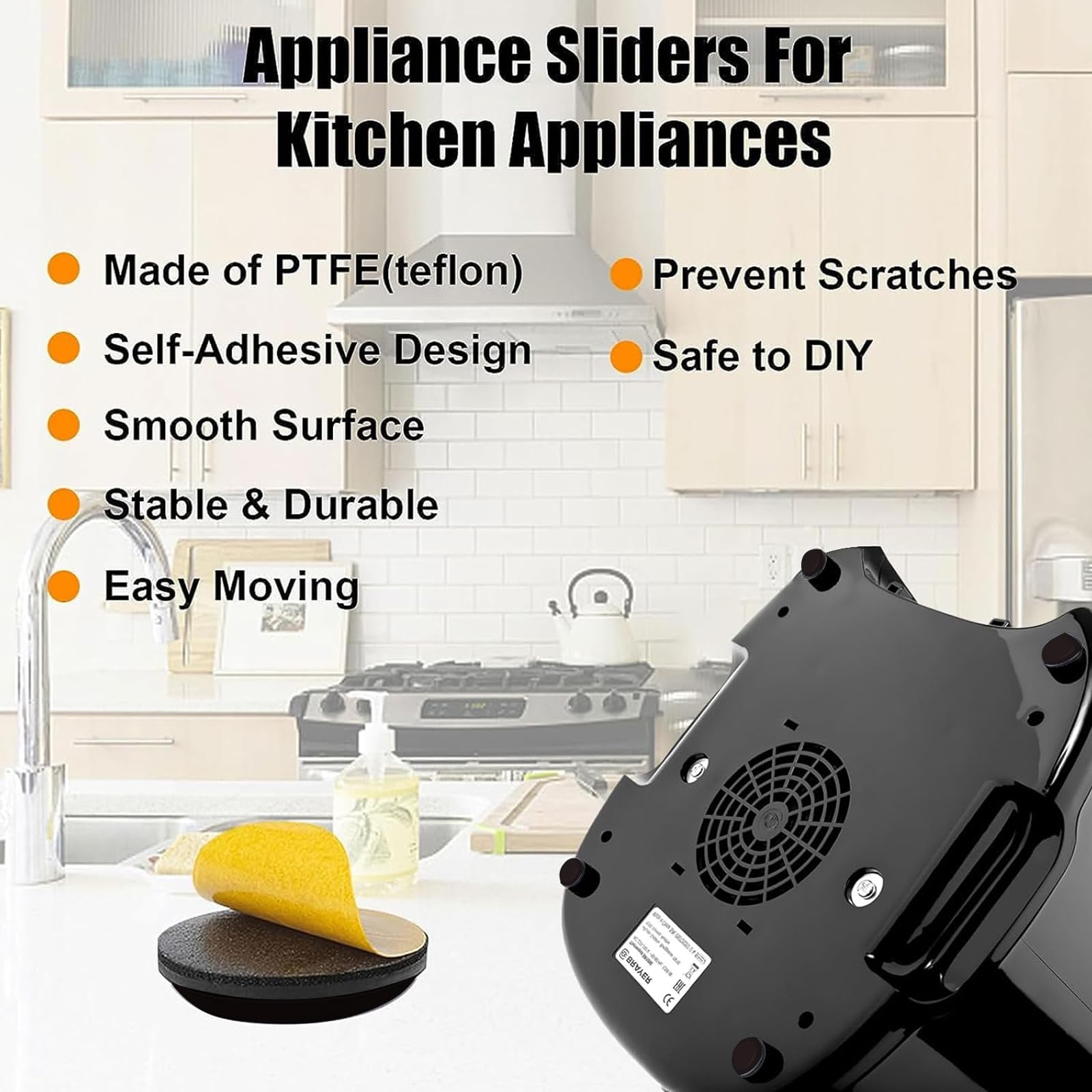 16 Pack Self-Adhesive Appliance Sliders for Kitchen - Heavy Duty Furniture Movers, Easy Glide Non-Slip Pads for Refrigerator, Washer, Oven & Small Appliances - Space Saving Kitchen Organizer Accessories (Perfect for Moving, Cleaning & Rearranging)