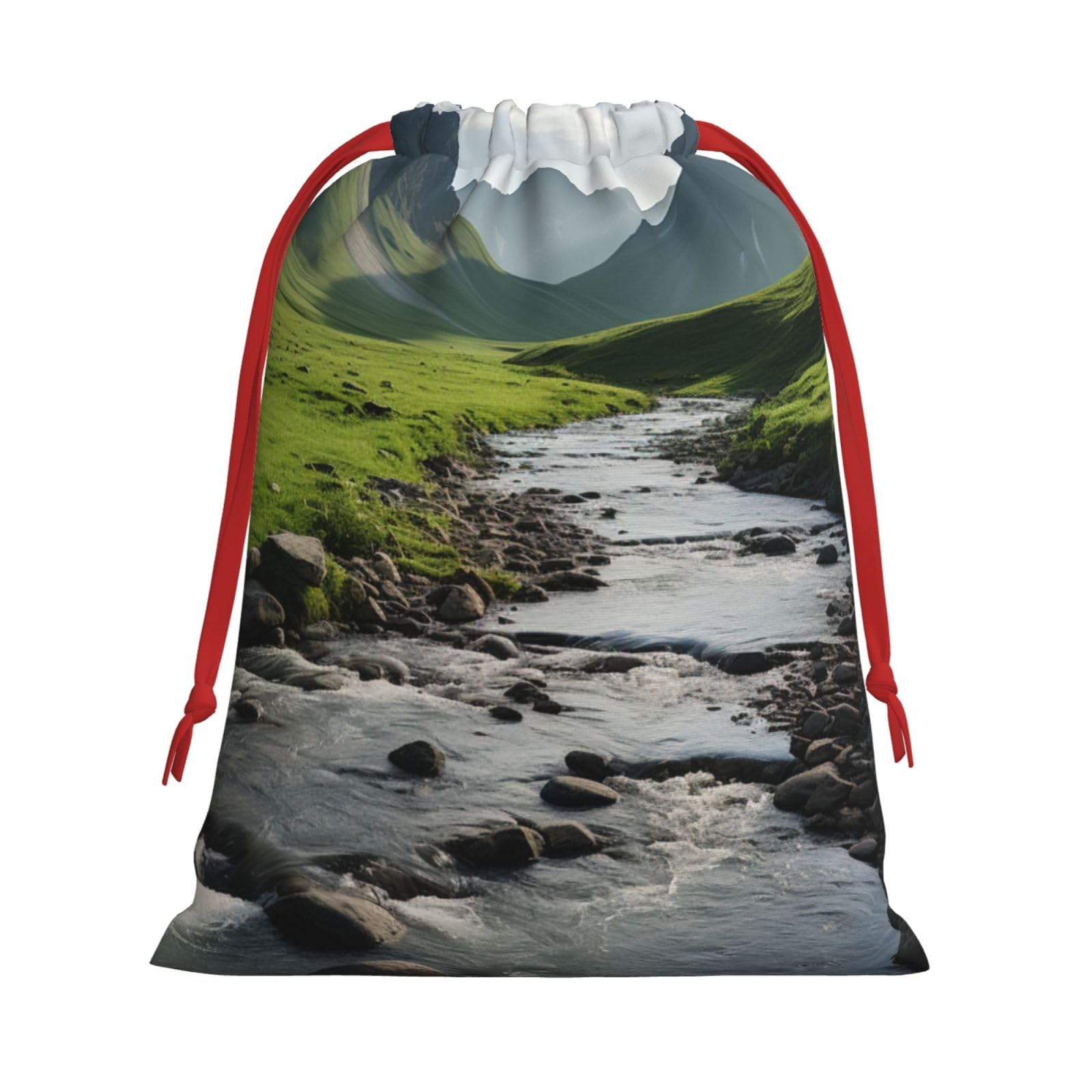 Eco-Friendly Reusable Drawstring Gift Bags with Mountain Valley Rainbow Print - Perfect for Christmas, Birthday, Holidays & Special Occasions - Great for Party Favors, Wedding Gifts & Corporate Events