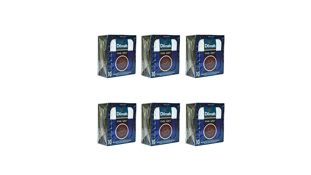 Premium Dilmah Earl Grey Tea - 60 Individually Foil-Wrapped Tea Bags (6 Packs of 10) | Finest Ceylon Black Tea with Natural Bergamot Flavor | Perfect for Afternoon Tea, Office Break or Relaxing at Home | Imported from Sri Lanka