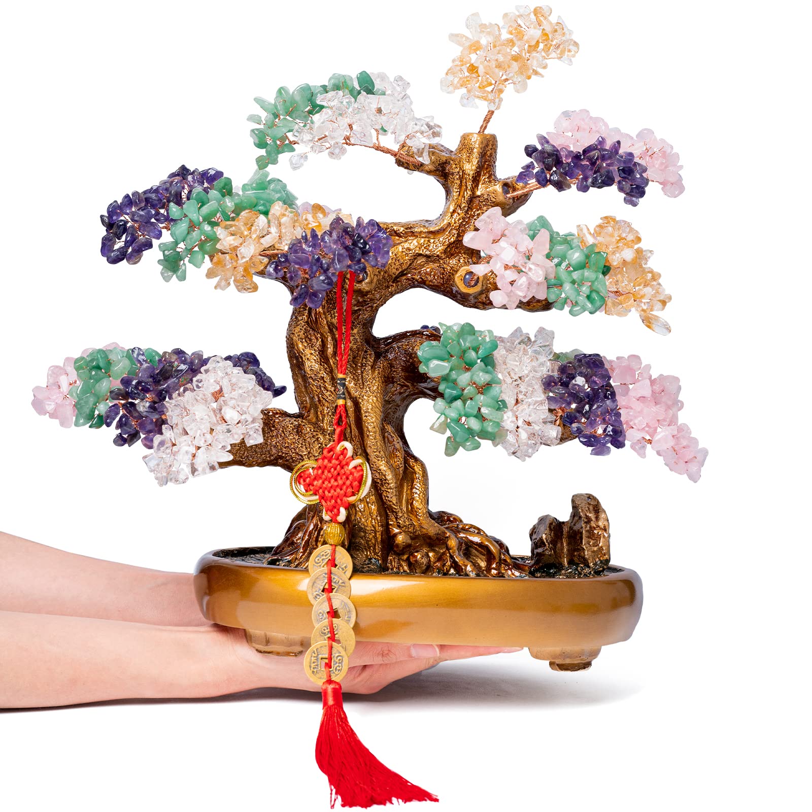 Natural Chakra Gemstone Crystal Bonsai Tree of Life - Large Feng Shui Money Tree for Luck & Wealth (1,251 Gemstones) - Spiritual Healing, Home Office Desk Decor, Meditation Gift for Positive Energy