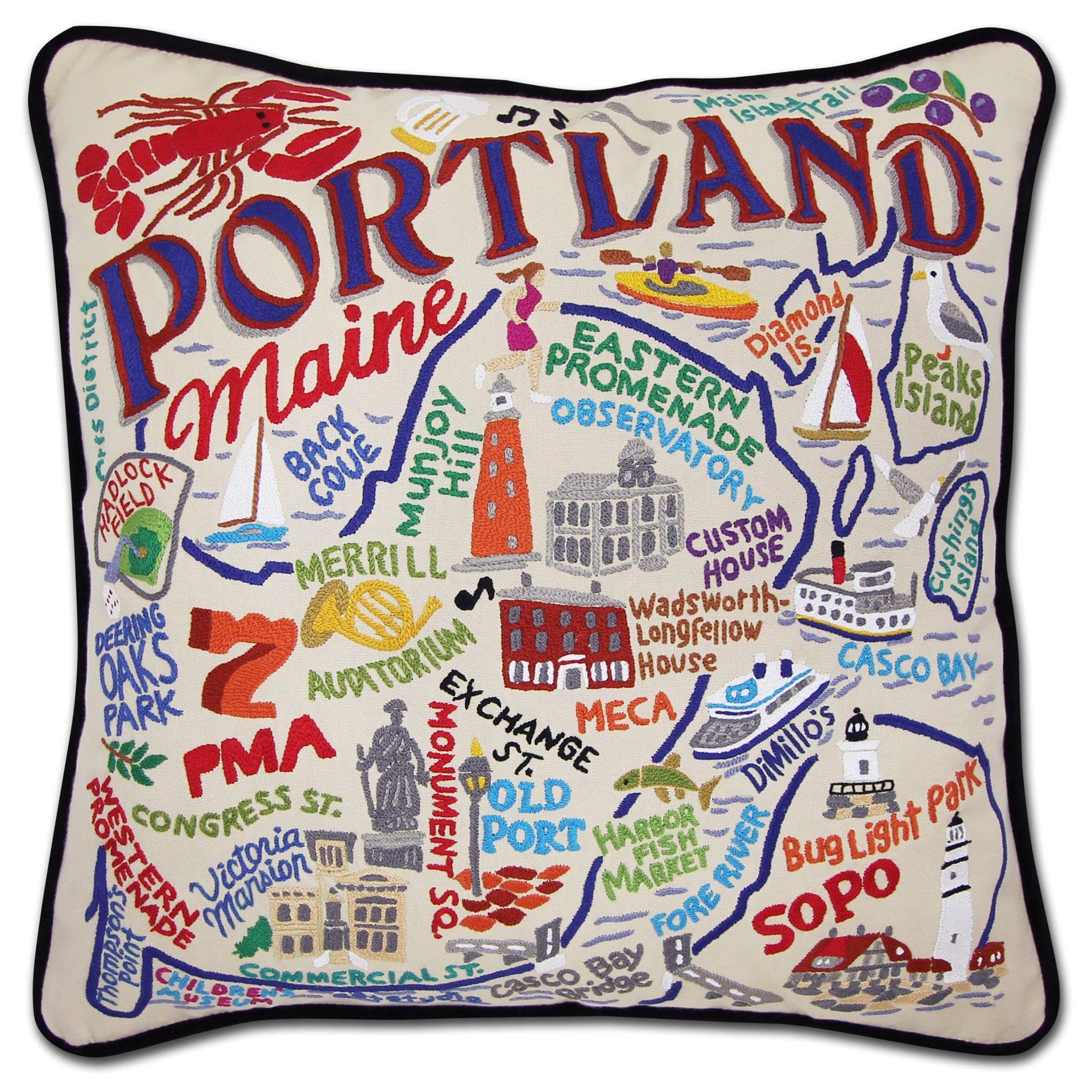 Catstudio Portland Maine Embroidered Decorative Throw Pillow - Soft Couch Cushion for Living Room, Bedroom & Home Decor