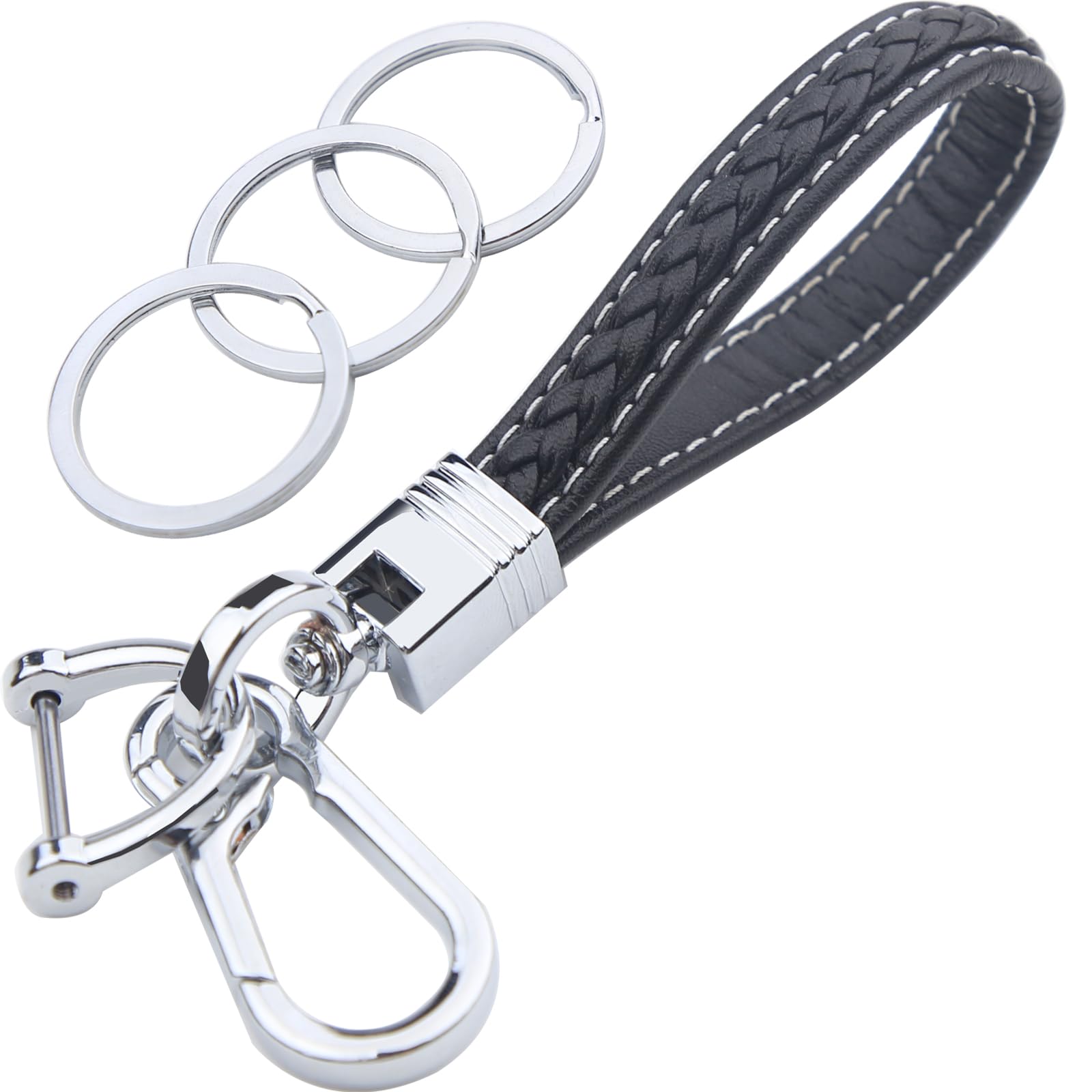 Durable Woven Rope Keychain with Microfiber Leather Wristlet - 3 Key Rings & D Ring for Car Keys, House Keys & Accessories | Perfect for Everyday Use, Travel & Outdoor Activities