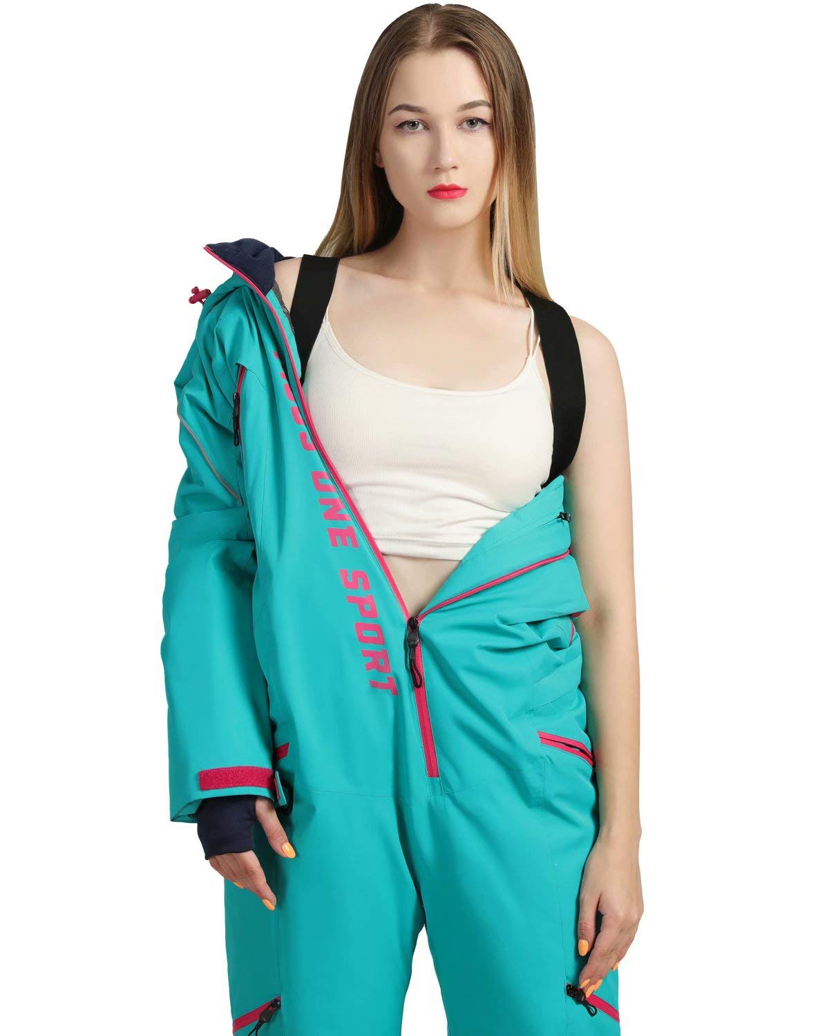 Women's Waterproof Insulated Ski Jumpsuit with Removable Hood - Winter Snowsuit for Skiing & Snowboarding - Warm One-Piece Snow Sport Outfit for Cold Weather Adventures