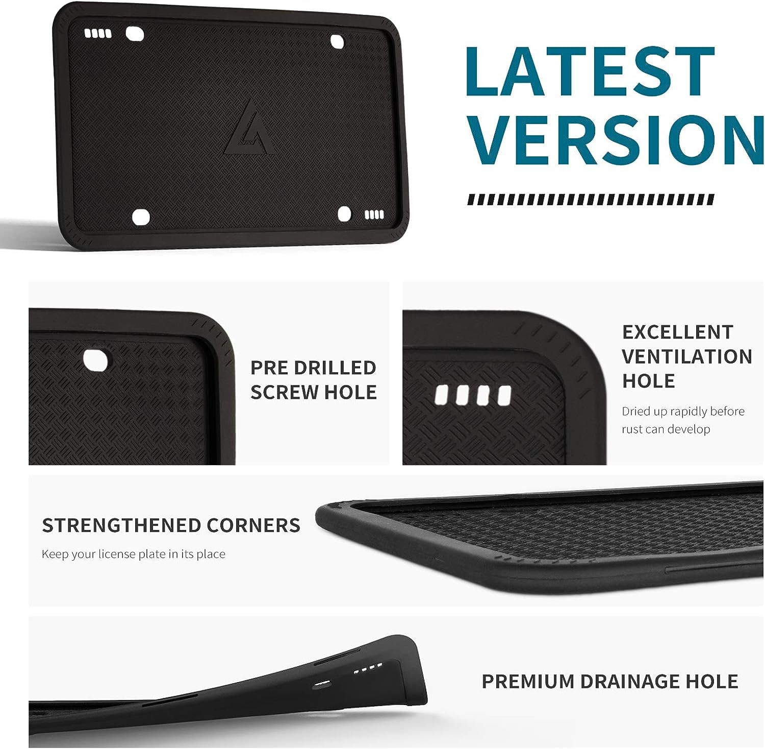 Aujen Black Silicone License Plate Frame - Rustproof Car Accessory for US Vehicles
