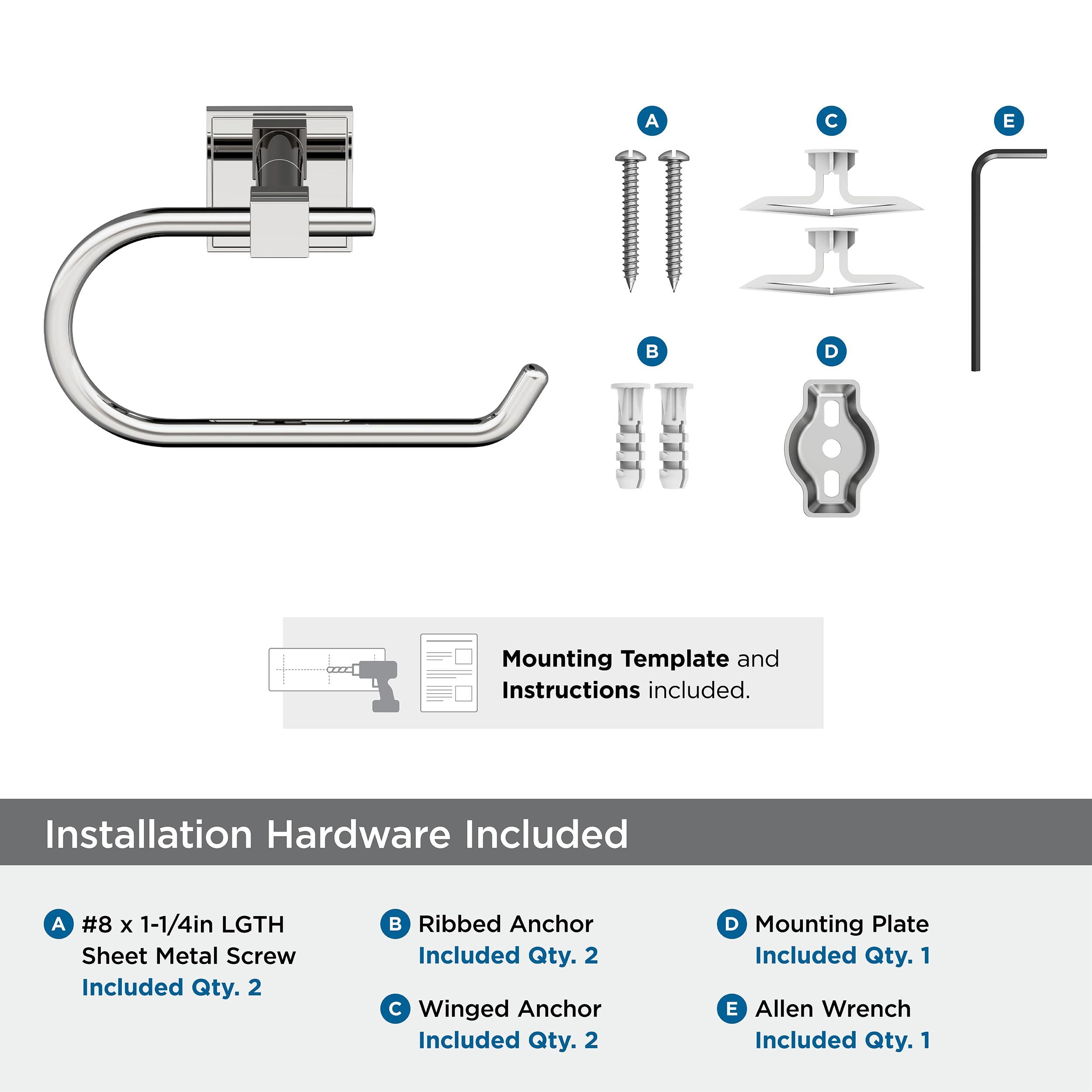 Amerock BH3607126 Chrome Single Post Toilet Paper Holder - 6-5/16 Inch Modern Bathroom Tissue Roll Dispenser | Durable Bath Hardware & Accessories for Home, Hotel, and Office Restrooms