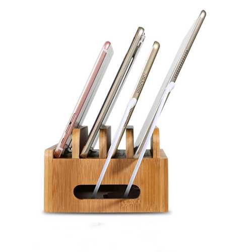 Bamboo Multi-Device Phone & Tablet Stand - Universal Charging Dock Holder for Smartphones, iPads, eReaders - Perfect for Home, Office & Car Use