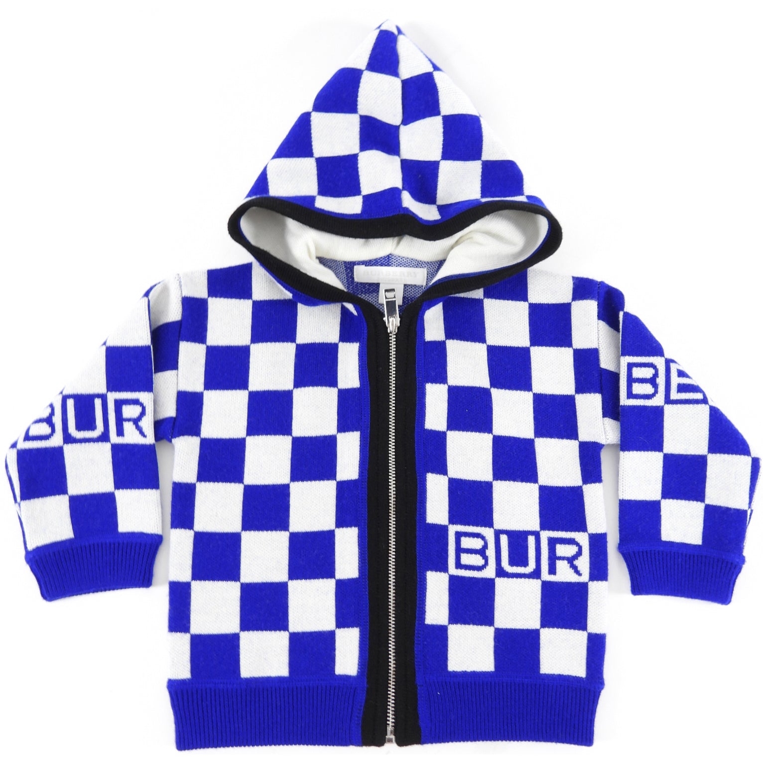 Burberry Kids Blue & White Check Hoodie for Boys & Girls 12 Months | Stylish & Comfortable for Everyday Wear & Outdoor Play