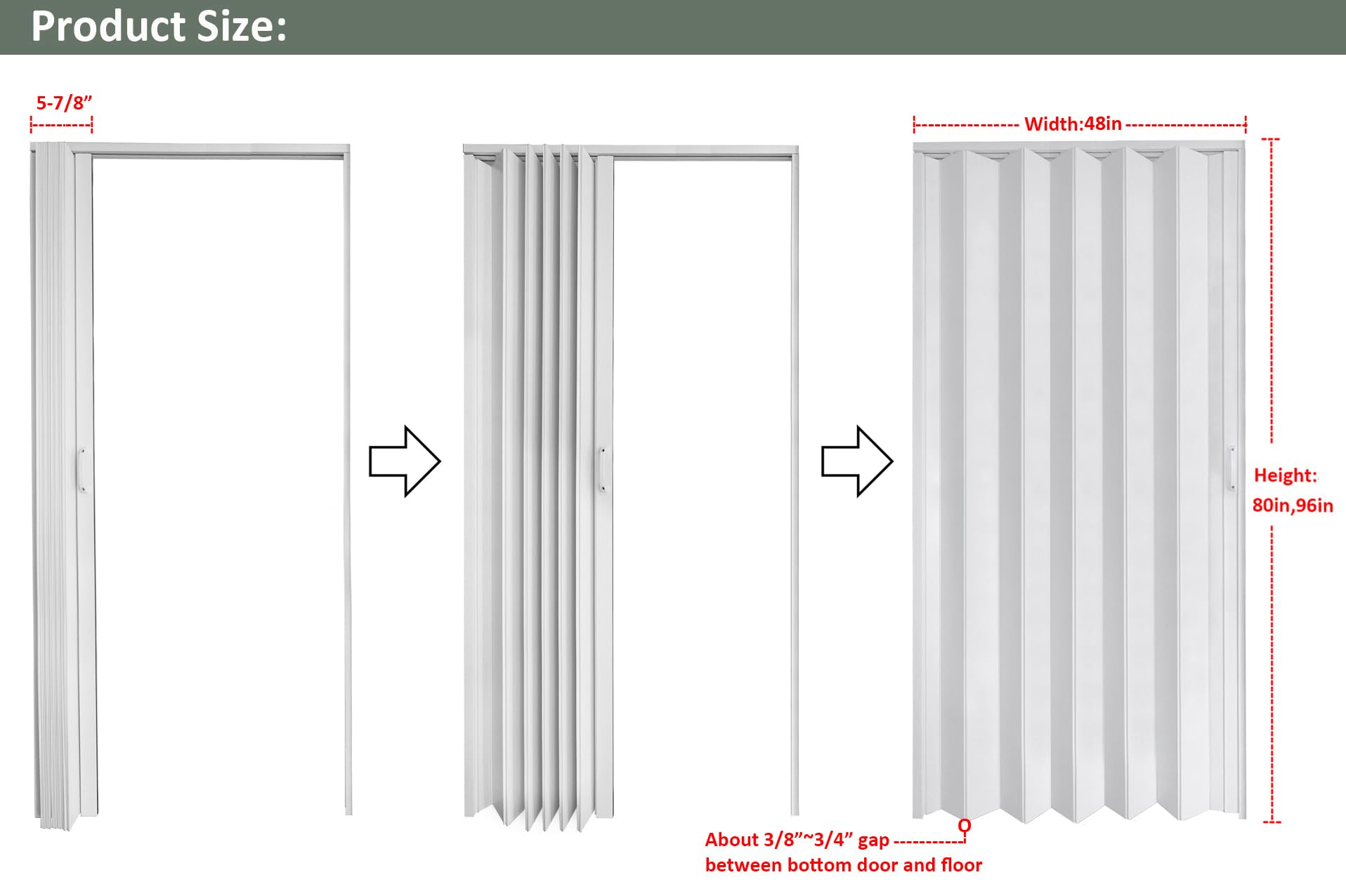 48x96 Inch White PVC Accordion Folding Door for Closet & Room Divider - DIY Interior Sliding Door with Mounting Hardware, Handle & Latch - Perfect for Bedrooms, Walk-in Closets & Small Spaces