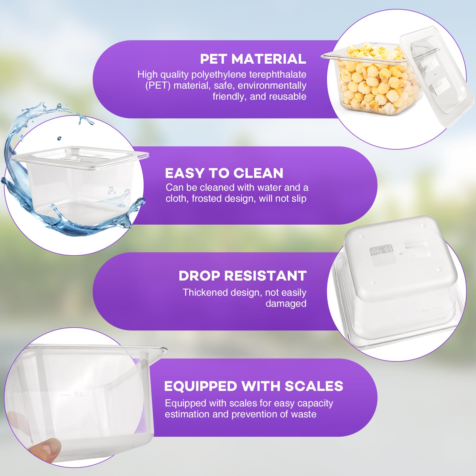 VOISEN 6-Pack 1/3 Size Food Storage Containers with Lids - Clear Polycarbonate for Fridge, Salad, Fruits & Vegetables