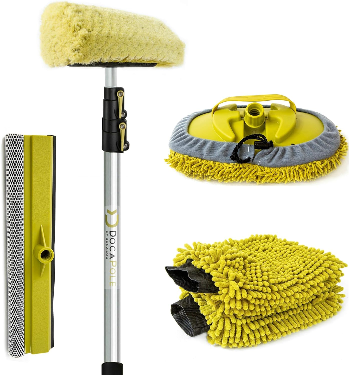 DOCA Professional Car Wash Kit 5-12 Ft with Extendable Pole - Includes Wash Mitt, Squeegee, Soft Bristle Brush & Mop - Perfect for Home, Car Detailing & Auto Wash Business