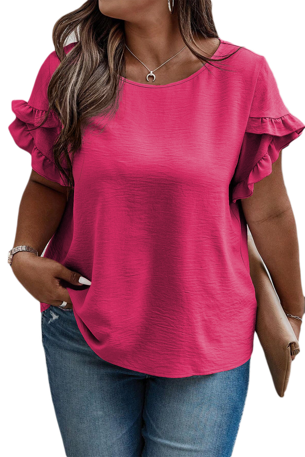 Curvy Fit Ruffled Short Sleeve Blouse for Women | Flattering Plus Size Summer Top | Perfect for Casual Outings & Date Nights