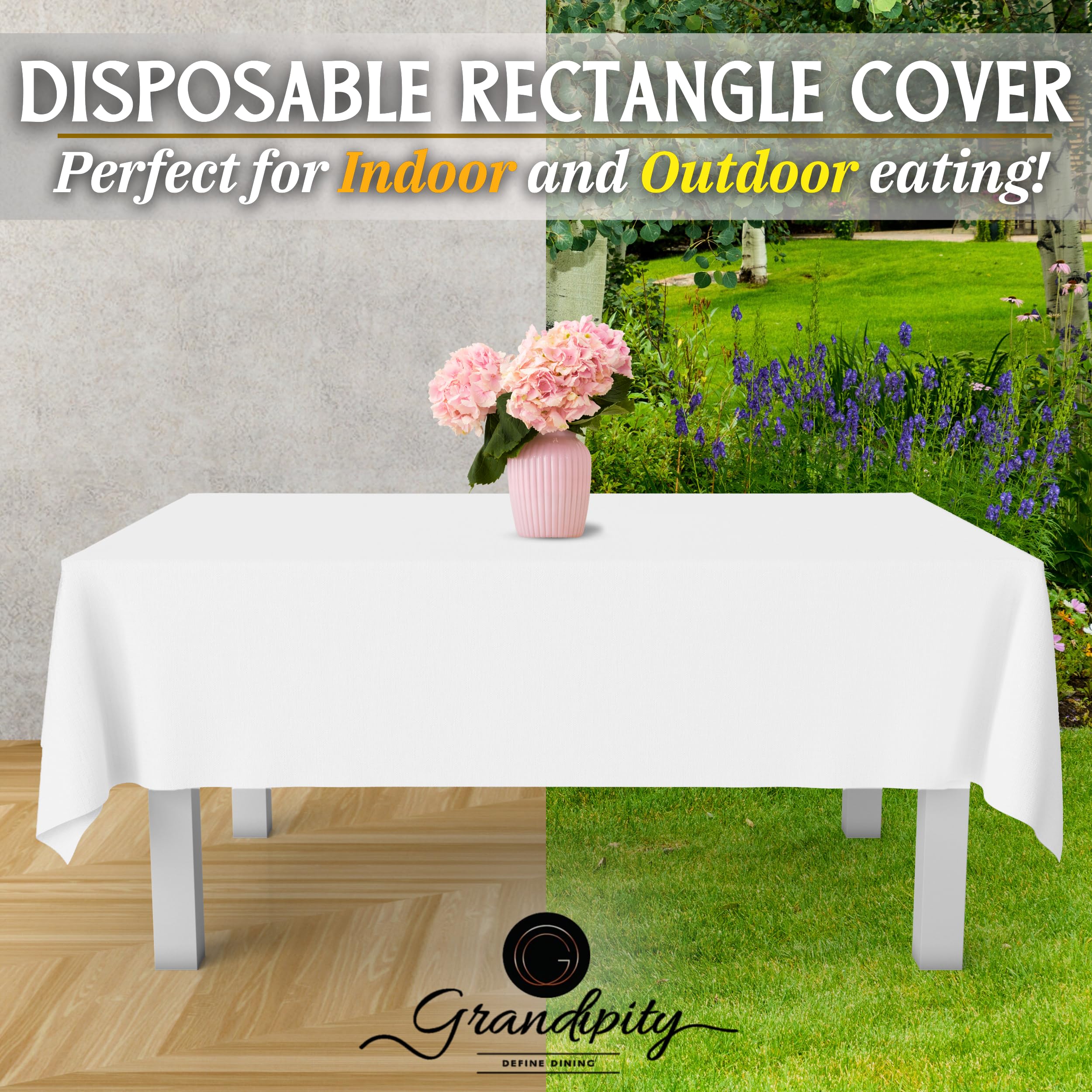 Premium White Disposable Plastic Tablecloth (6 Pack) 54x108 Inch - Heavy Duty Rectangle Table Cover for Parties, Events & Catering - Fits 6ft to 8ft Tables - Perfect for Weddings, Birthdays & Outdoor Gatherings