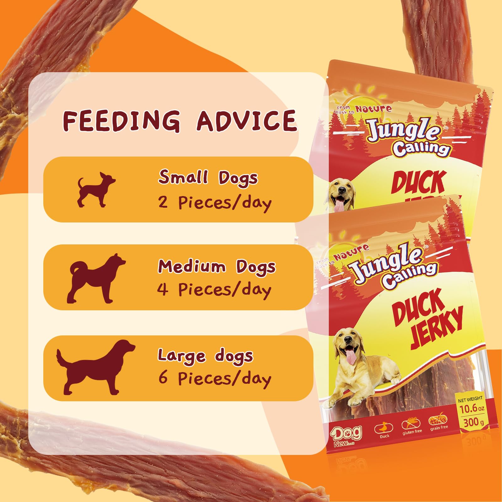 Premium Duck Jerky Dog Treats - Slow Roasted, Grain-Free Chewy Snacks for Medium & Large Dogs - 10.6 oz Pack - Perfect for Training, Rewards & Outdoor Adventures