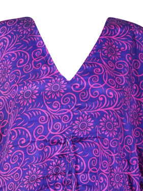 Boho Chic Purple Floral Kaftan Dress - Women's Loungewear, House Dress, Beach Cover Up, Resort Wear (Size L/2XL) - Perfect for Poolside, Vacation & Summer Outfits