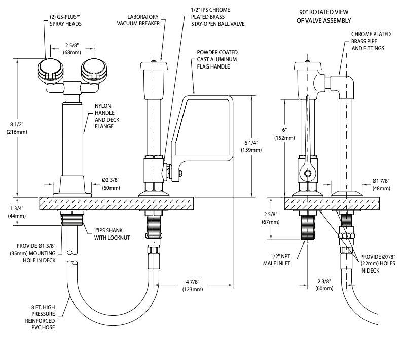 Guardian G5028VB Deck Mounted Emergency Eye Wash & Drench Hose Station - ANSI Compliant Safety Shower for Laboratories, Factories & Industrial Workplaces