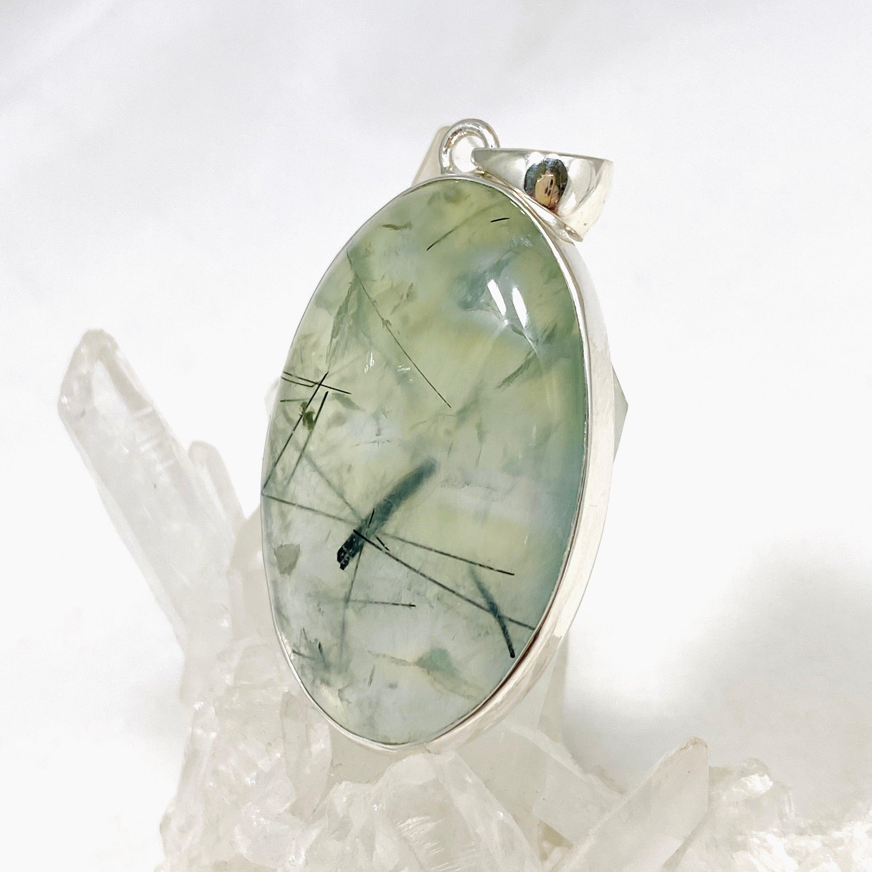 Natural Prehnite and Epidote Oval Pendant Necklace KPGJ4287 - Elegant Gemstone Jewelry for Women, Perfect for Daily Wear & Special Occasions