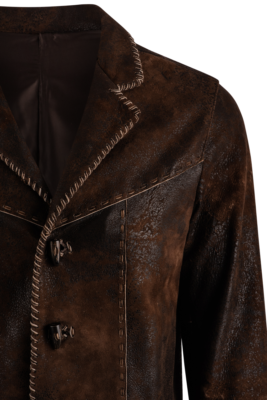 Premium Continental Leather Cigar Jacket for Men - Vintage Style Distressed Brown Leather Coat - Perfect for Cigar Lounges, Night Out & Casual Wear