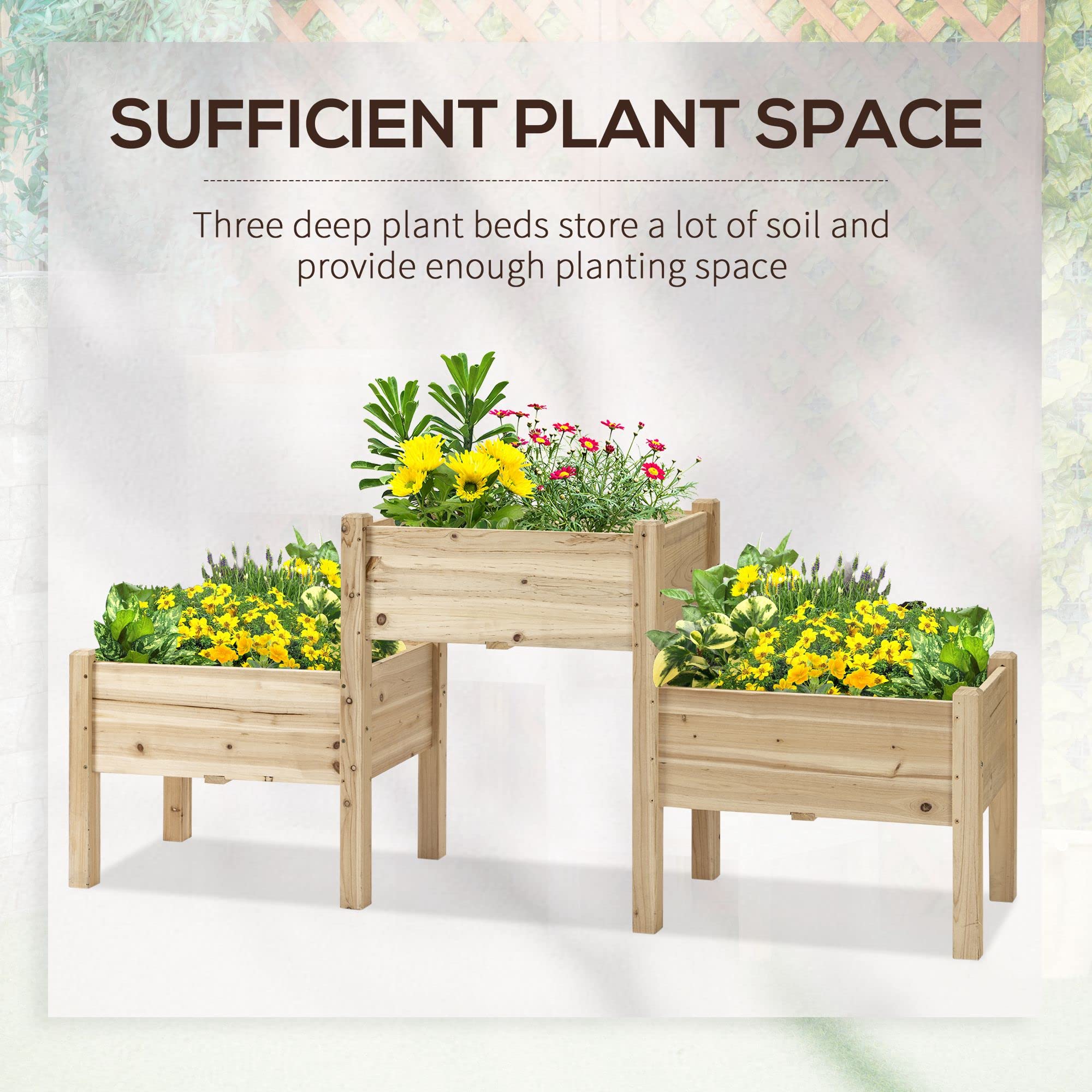 Outsunny 3-Tier Raised Garden Bed - Elevated Wooden Planter Stand with Drainage Holes for Vegetables, Herbs & Flowers - Natural Cedar Wood - Perfect for Patio, Balcony & Backyard Gardening