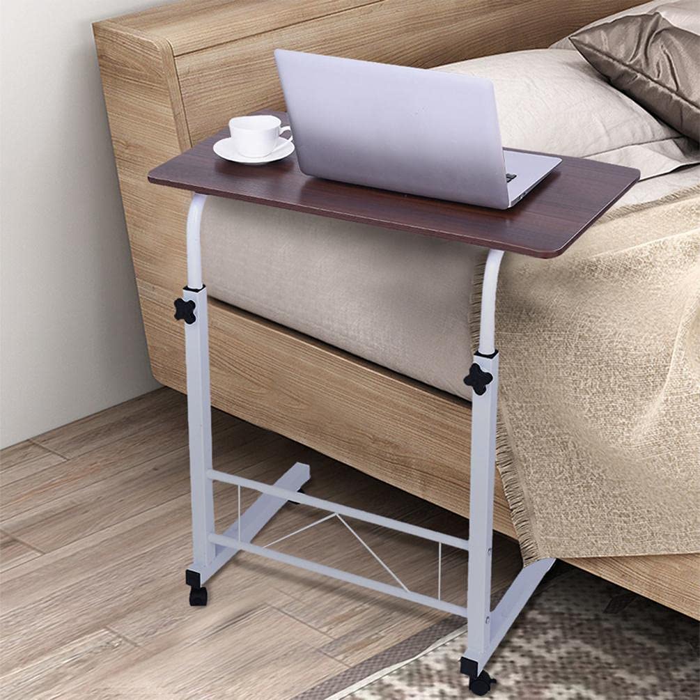Adjustable Height Mobile Computer Desk - DSVF Lift & Lower Bedside Table for Home Office, Study & Bedroom - Portable Laptop Workstation with Wheels (Red) - Perfect for Small Spaces, Dorm Rooms & Nightstand Use